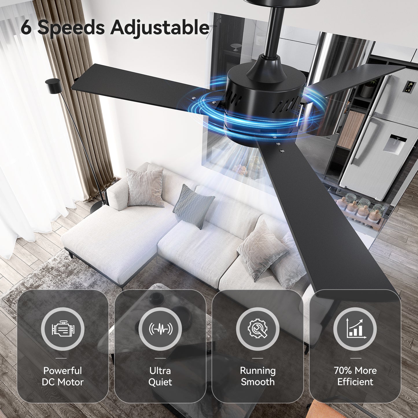 SUNMORY Ceiling Fans with Lights and Remote, 42 Inch Low Profile Ceiling Fan with Light, Reversible DC Motor, Dimmable LED, 3CCT, Quiet, Modern Ceiling Fan for Bedroom/Living Room/Patios, Black