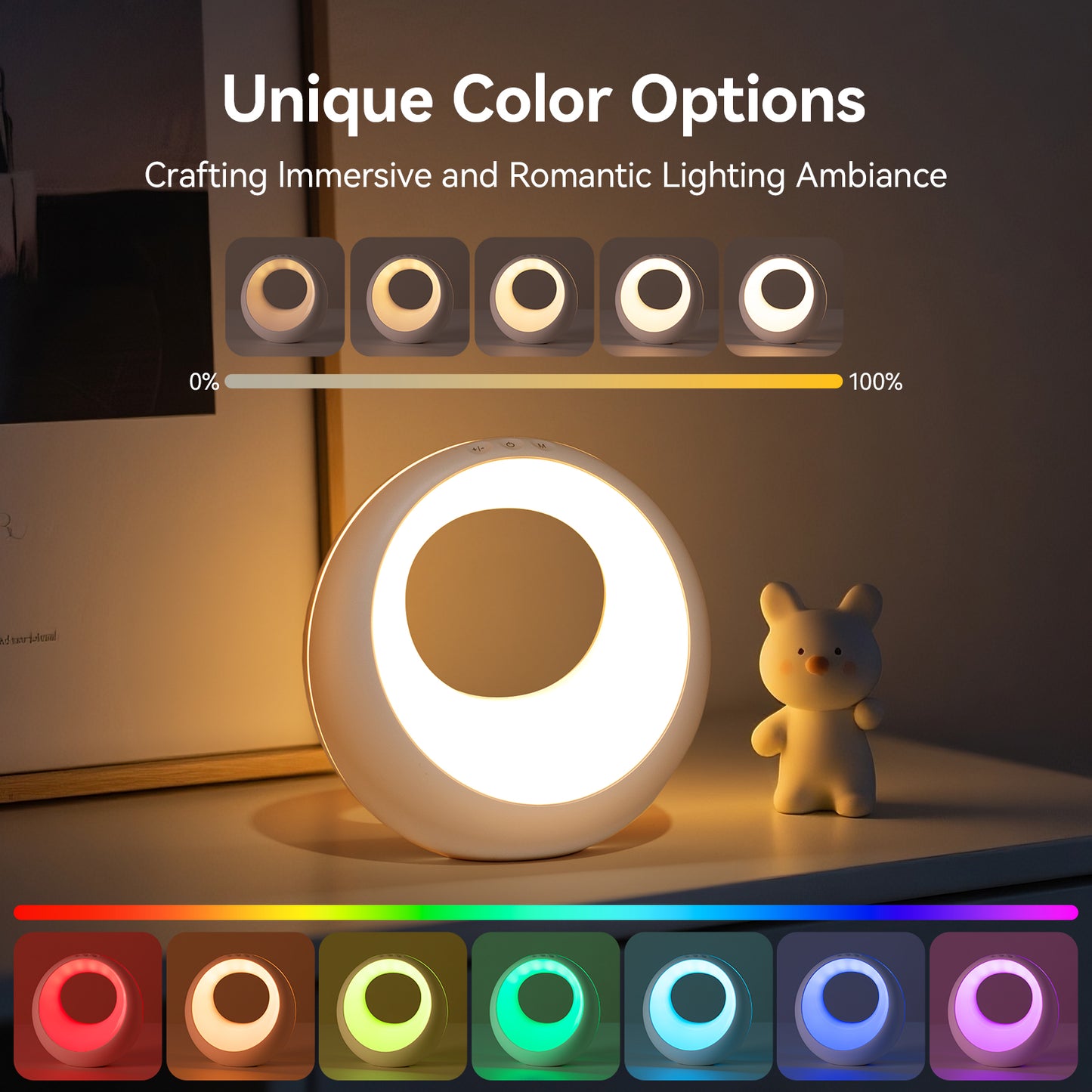 SUNMORY Night Light, Dimmable Touch TableLamp for Bedroom, Portable Ring Light, 5 Brightness and 15 RGB Colors Rechargeable Bedside Table Lamp, Suitable for Bedroom Baby Nursery Hallways Living Room 16390269979