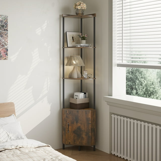 SUNMORY Corner Cabinet, 5 Tier 65.4" Corner Shelf with Storage, Corner Shelves Display Shelf for Living Room Decor, Wall Corner Bookshelf, Tall Plant Stand for Bedroom, Bathroom, Kitchen, Small Space