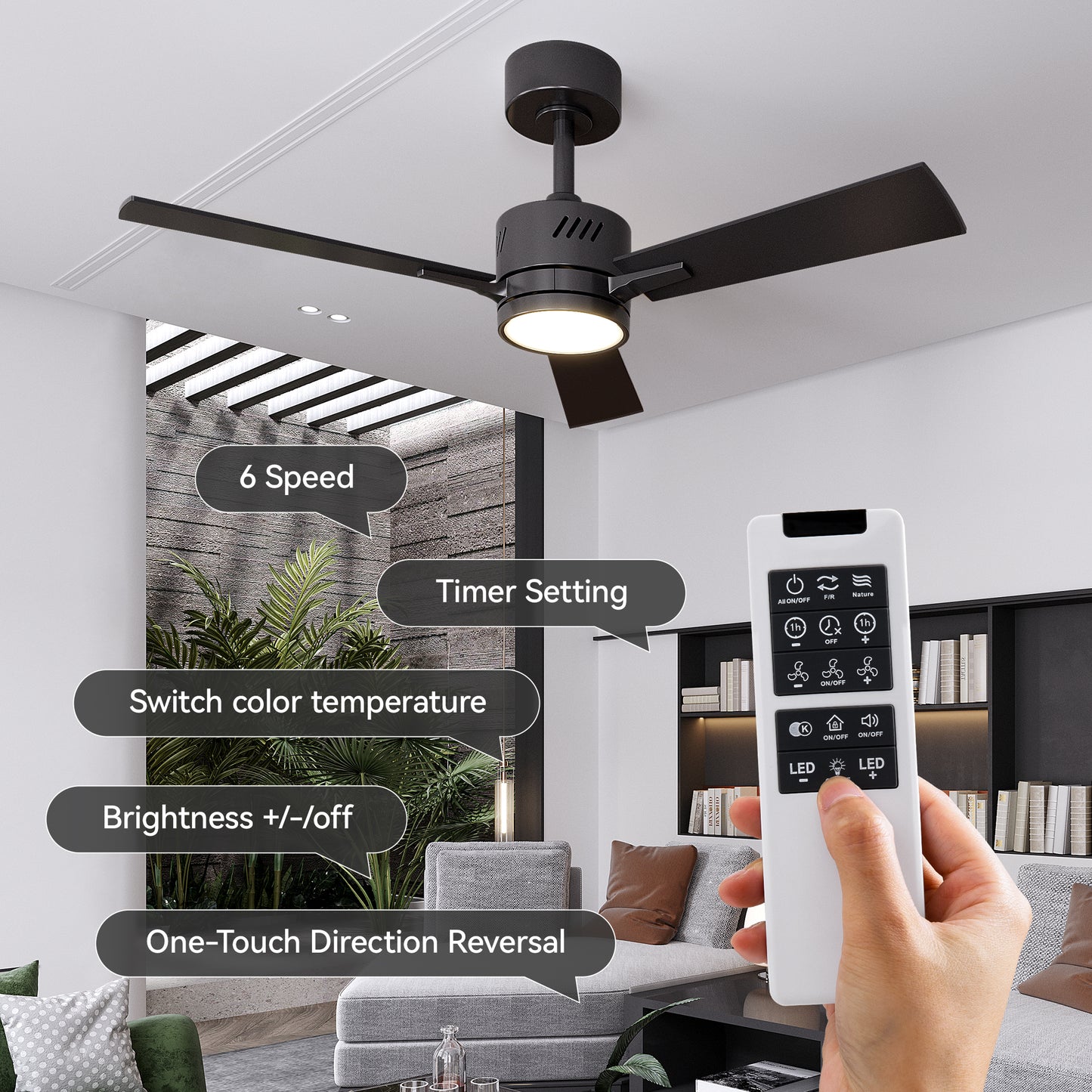 SUNMORY Ceiling Fans with Lights and Remote, 42 Inch Low Profile Ceiling Fan with Light, Reversible DC Motor, Dimmable LED, 3CCT, Quiet, Modern Ceiling Fan for Bedroom/Living Room/Patios, Black