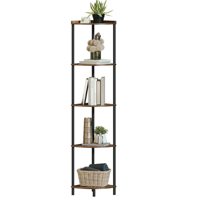 SUNMORY 5 Tier Industrial Corner Shelf Stand, 65" Corner Bookcase Display Shelves for Living Room Decor, Wall Corner Bookshelf Multi Unit Organizer, Tall Shelf Plant Stand for Bedroom, Bathroom