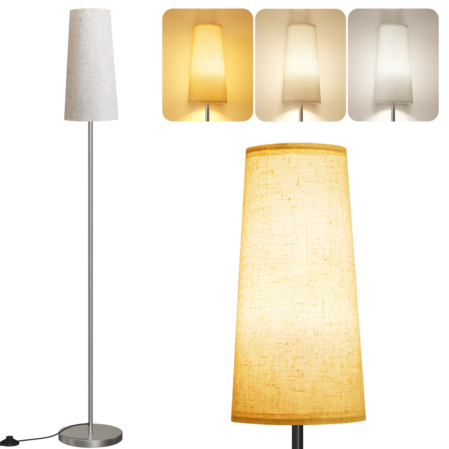 Floor Lamp, Floor Lamp for Living Room Modern Standing Lamps with Lampshade 3 Color Temperature Tall Lamp, Suitable for Modern/Boho/Farmhouse and Other Home Decor Styles