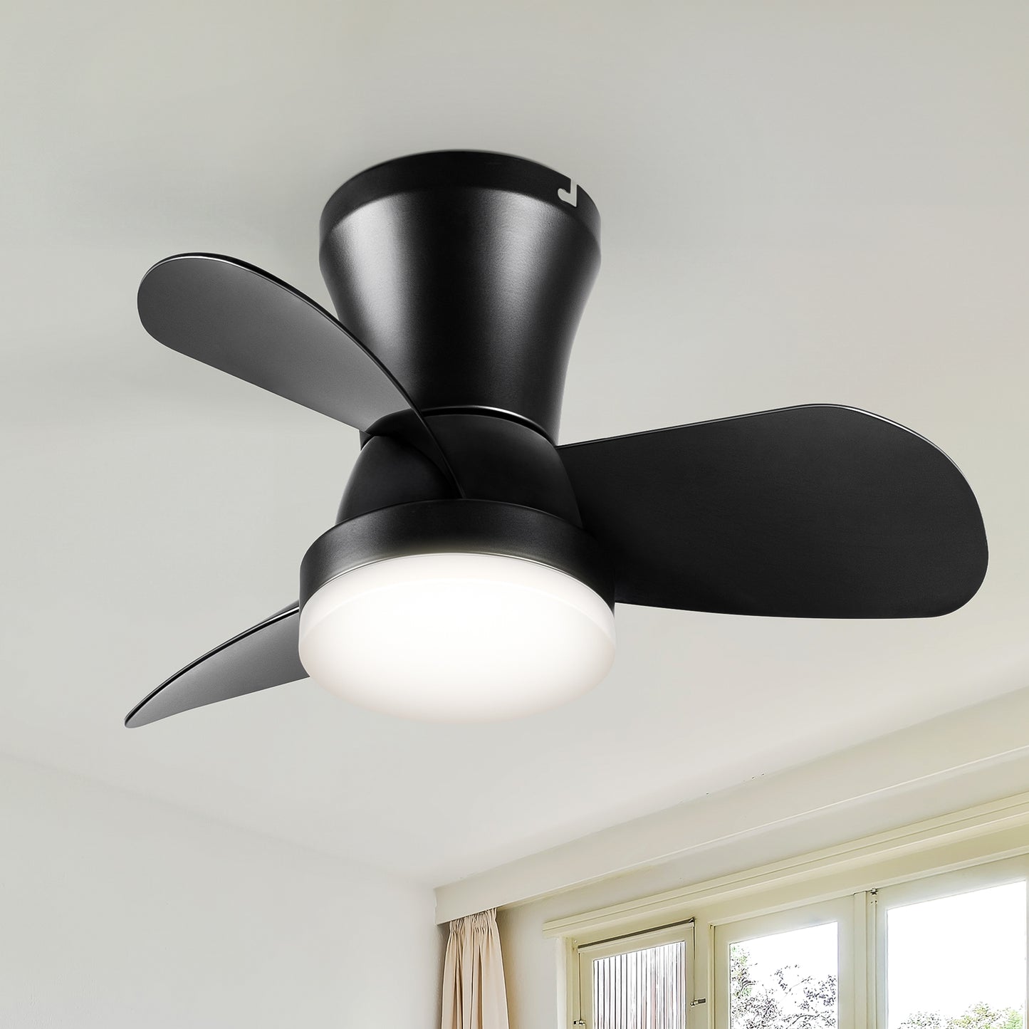 SUNMORY 22 inch Ceiling Fans with Lights and Remote, Low Profile Ceiling Fan for Bedroom/Kitchen/Dining Room/Patio, 6 Wind Speeds, Dimmable, White