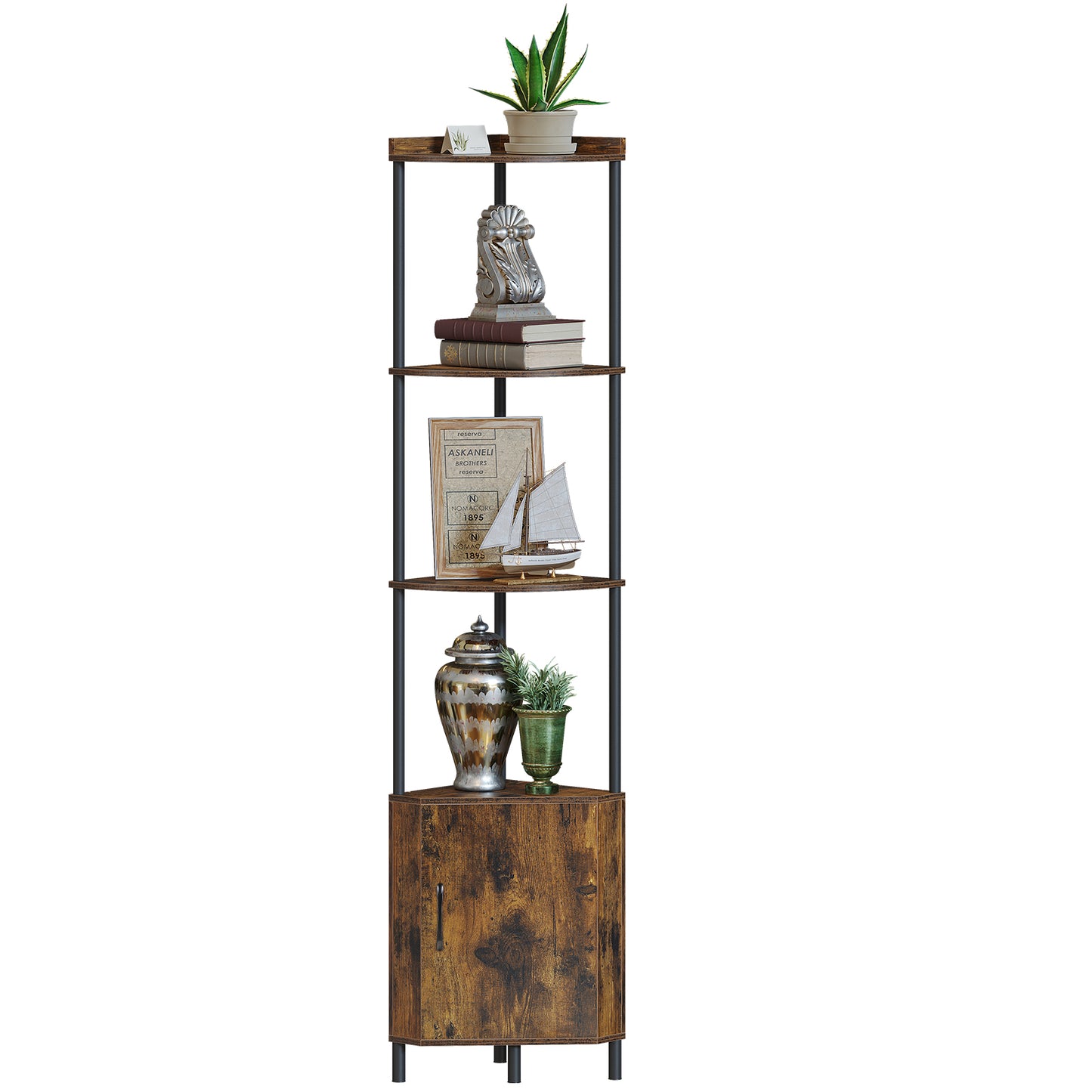 SUNMORY Corner Cabinet, 5 Tier 65.4" Corner Shelf with Storage, Corner Shelves Display Shelf for Living Room Decor, Wall Corner Bookshelf, Tall Plant Stand for Bedroom, Bathroom, Kitchen, Small Space