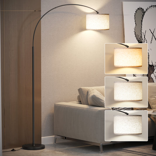 Arc Floor Lamp with Foot Switch, 3 Color Temperature, 9w A19 LED Bulb included, 75″Height Tall Lamp with Hanging Drum Shade, Arched Standing Lamp for Bedroom, Living Room, Office(Black) 13107820083