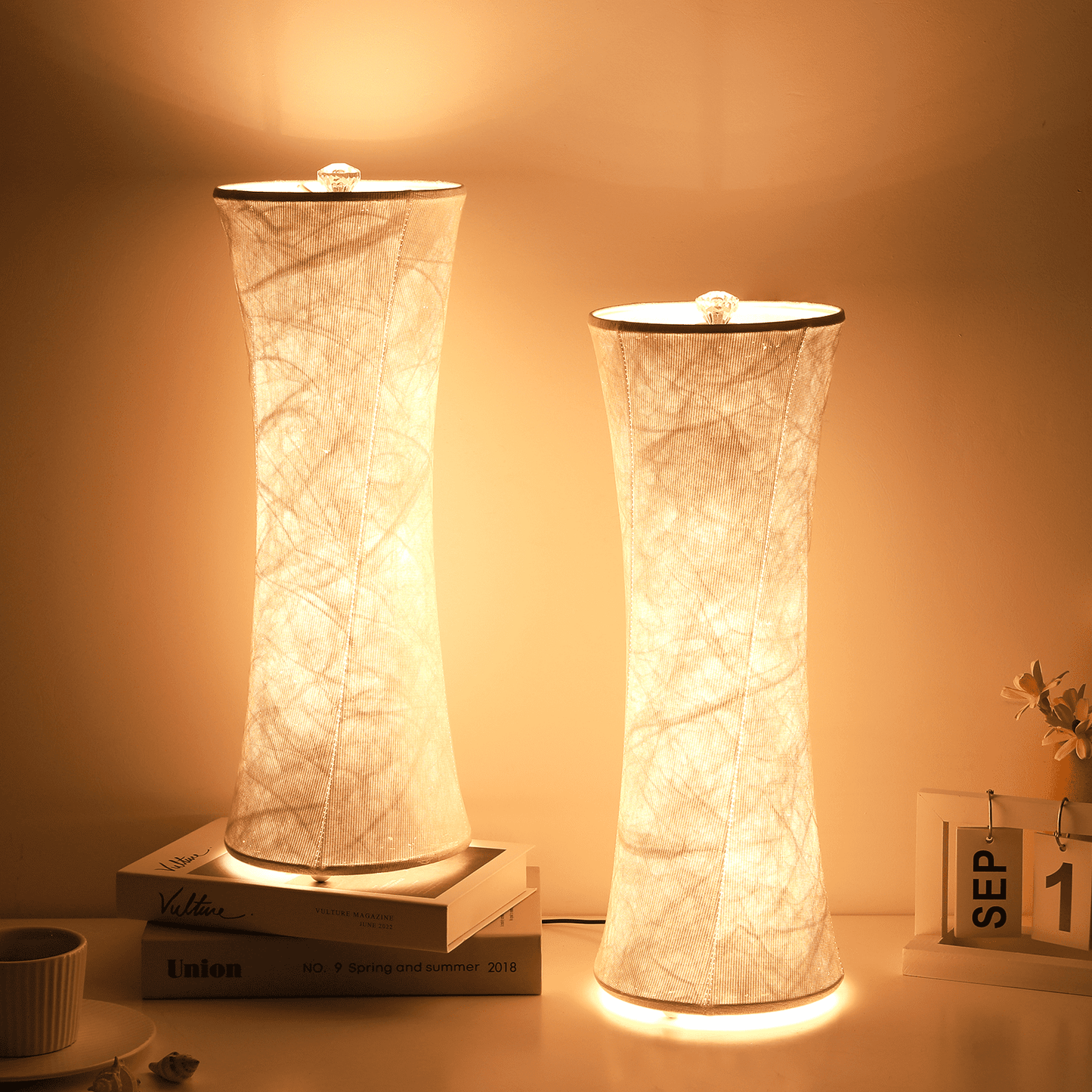 SUNMORY Table Lamps, Set of 2 Dimmable Desk Lamp with 10 Brightnesss Adjustable & 3 Color Temperatures, Warmer Lamp With Tyvek Paper Fabric Lamp Shade Small Lamp for Reading Nursing Night Light White 16209019539