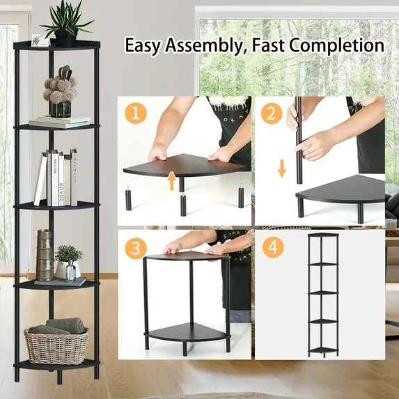 SUNMORY 5-Tier Industrial Corner Shelf Stand, 65" Corner Bookcase Display Shelves, Wall Corner Bookshelf Multi Unit Organizer, Tall Shelf Plant Stand for Bedroom, Bathroom, Living Room, Kitchen 6760750105