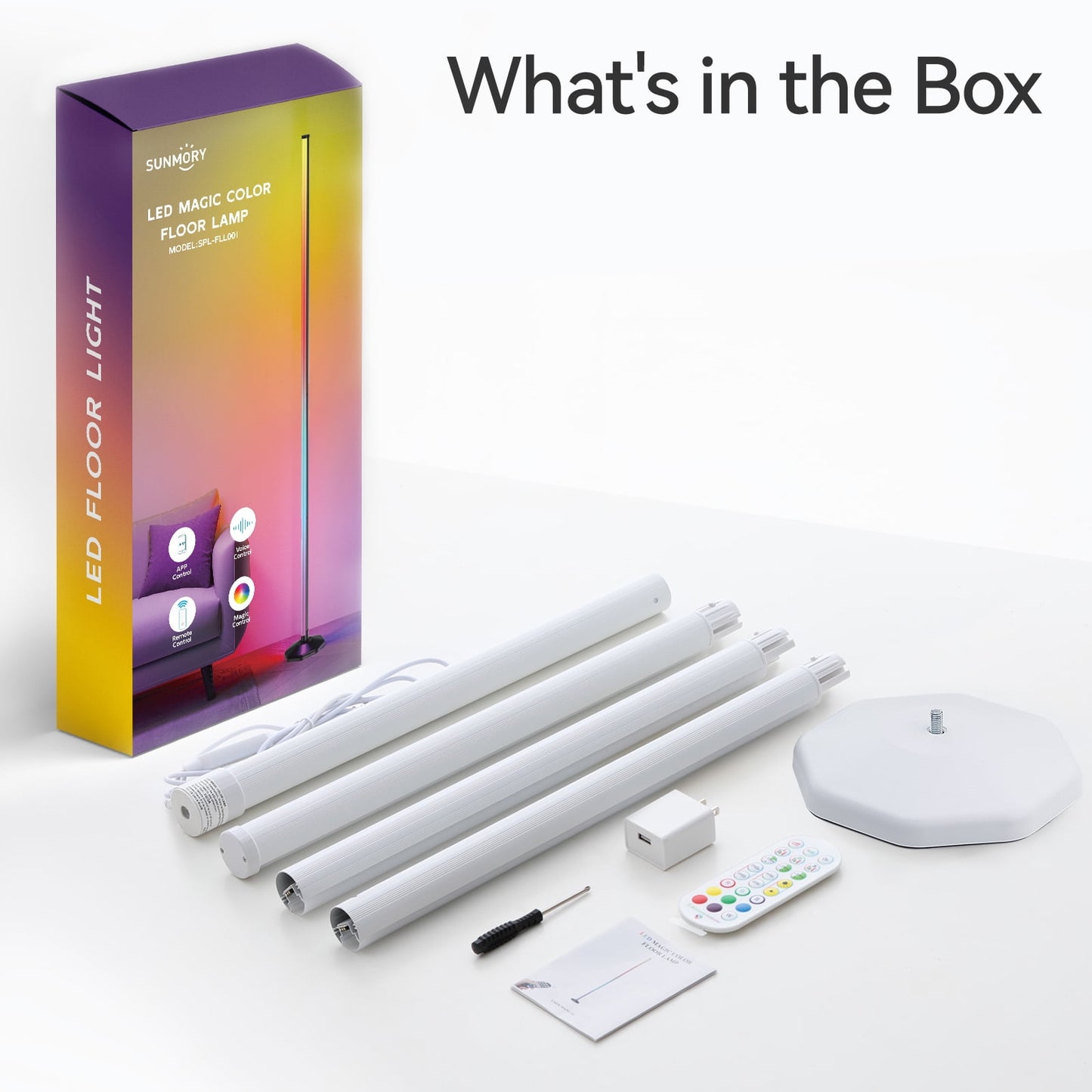 SUNMORY RGB LED Floor Lamp, 49" Corner Lamp with 80+ Scene & Timer, Smart Modern Ambient Lighting with Music Sync & 16 Million Colors, Remote & App Floor Lamps for Living Room, Gaming Room, Bedrooms 10067908351