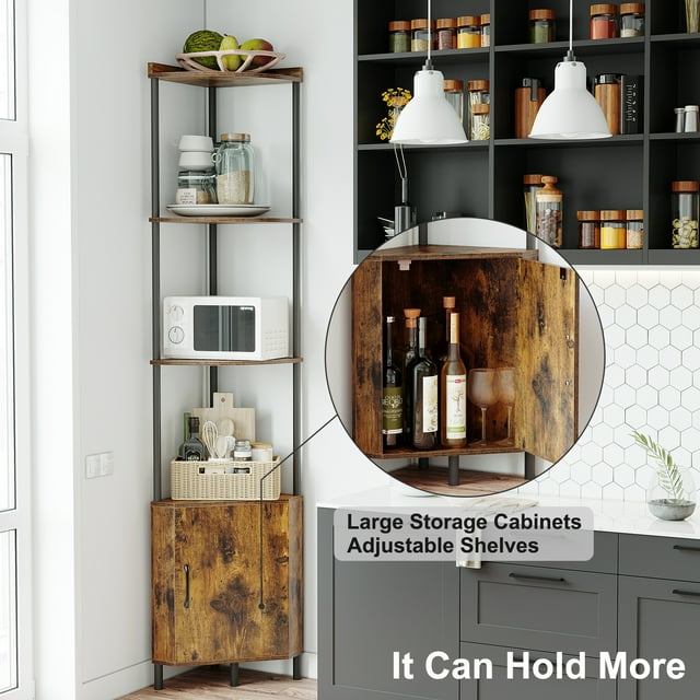 SUNMORY Corner Cabinet, 5 Tier 65.4" Corner Shelf with Storage, Corner Shelves Display Shelf for Living Room Decor, Wall Corner Bookshelf, Tall Plant Stand for Bedroom, Bathroom, Kitchen, Small Space