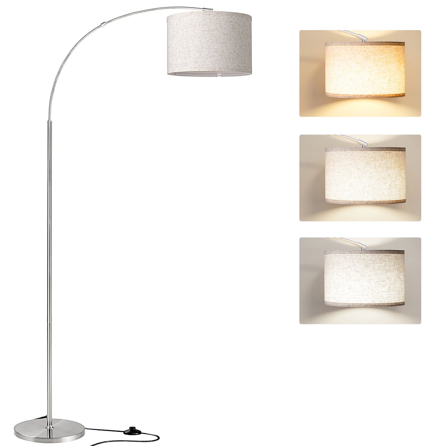SUNMORY Arc Floor Lamp with 3 Color Temperature, Modern Floor Lamp with 9w A19 LED Bulb, 75″ Height Tall Lamp for Living Room with Hanging Drum Shade & Weighted Base. Arched Standing Lamp for Bedroom 5818997976