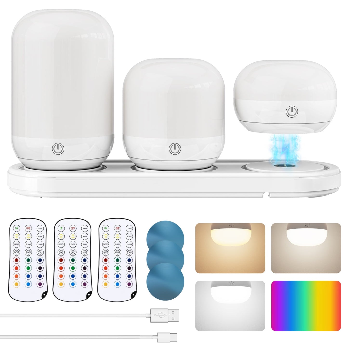 SUNMOMRY Rechargeable Night Light with Magnetic Charging Station, Dimmable Table lamp with 12 RGB Colors, Small LED Lights for Bedroom, Timer & Remote Control, Lamps for Night Stands-15652858114