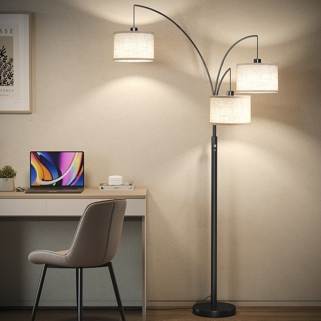 SUNMORY 3 Lights Floor Lamp for Living Room, 78" Tall Standing Lamp with Hanging Drum Shade, Modern Arc Floor Lamps with Heavy Base, Mid Century Arched Tree Floor Lamp for Bedroom, Office, Corner