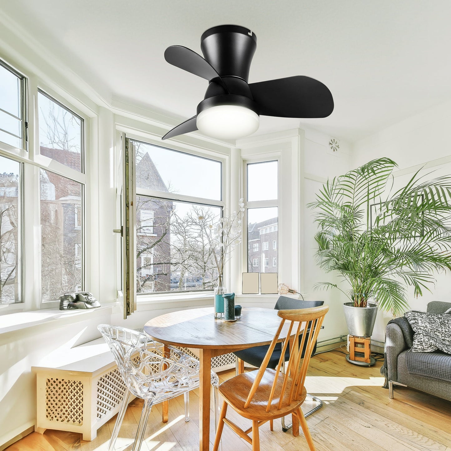 Ceiling Fans with Lights and Remote, 22 inch Low Profile Ceiling Fan for Bedroom/Kitchen/Dining Room/Patio, 6 Wind Speeds, Dimmable,
