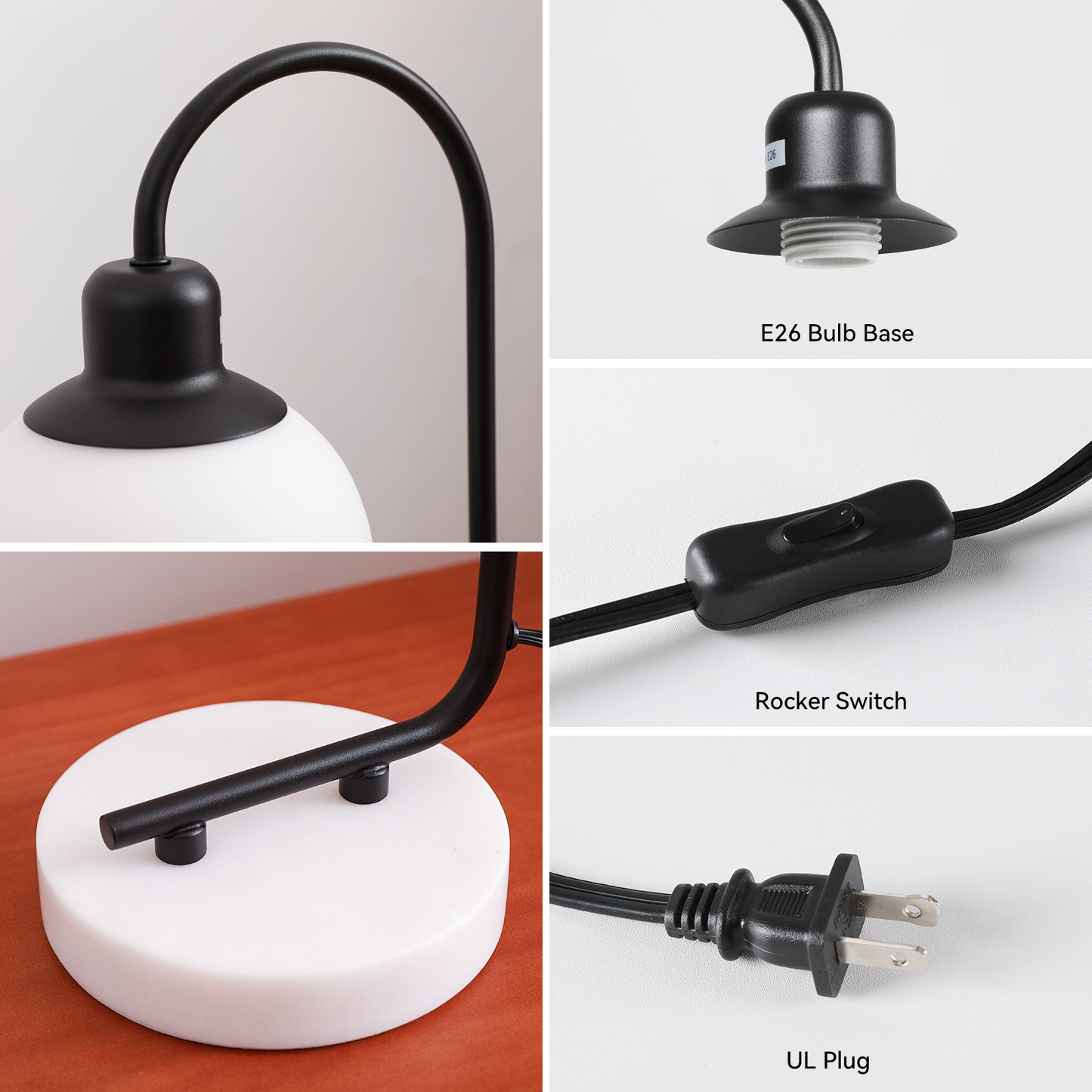 20" Marble Table lamp, Nightstand Lamps for Living Room Bedroom, 3-Color Temperatures Bedside Lamps with Nightlight, Modern Table Lamp, 9W Bulbs Included