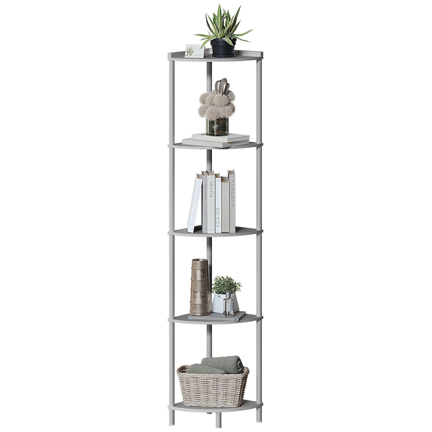 SUNMORY 5 Tier Industrial Corner Shelf Stand, 65" Corner Bookcase Display Shelves for Living Room Decor, Wall Corner Bookshelf Multi Unit Organizer, Tall Shelf Plant Stand for Bedroom, Bathroom