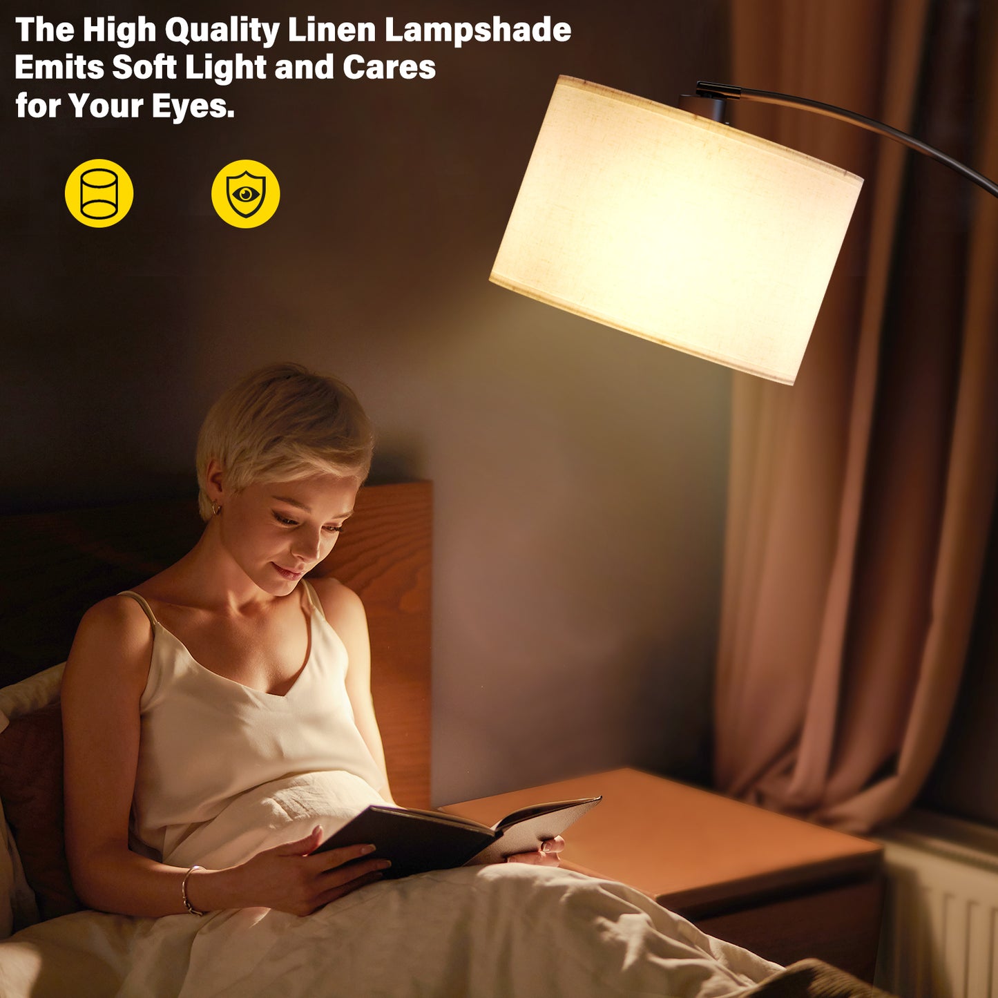 Arc Floor Lamp with Foot Switch, 3 Color Temperature, 9w A19 LED Bulb included, 75″Height Tall Lamp with Hanging Drum Shade, Arched Standing Lamp for Bedroom, Living Room, Office(Black) 13107820083