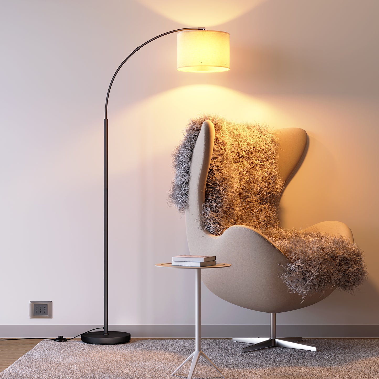 Arc Floor Lamp with Foot Switch, 3 Color Temperature, 9w A19 LED Bulb included, 75″Height Tall Lamp with Hanging Drum Shade, Arched Standing Lamp for Bedroom, Living Room, Office(Black) 13107820083