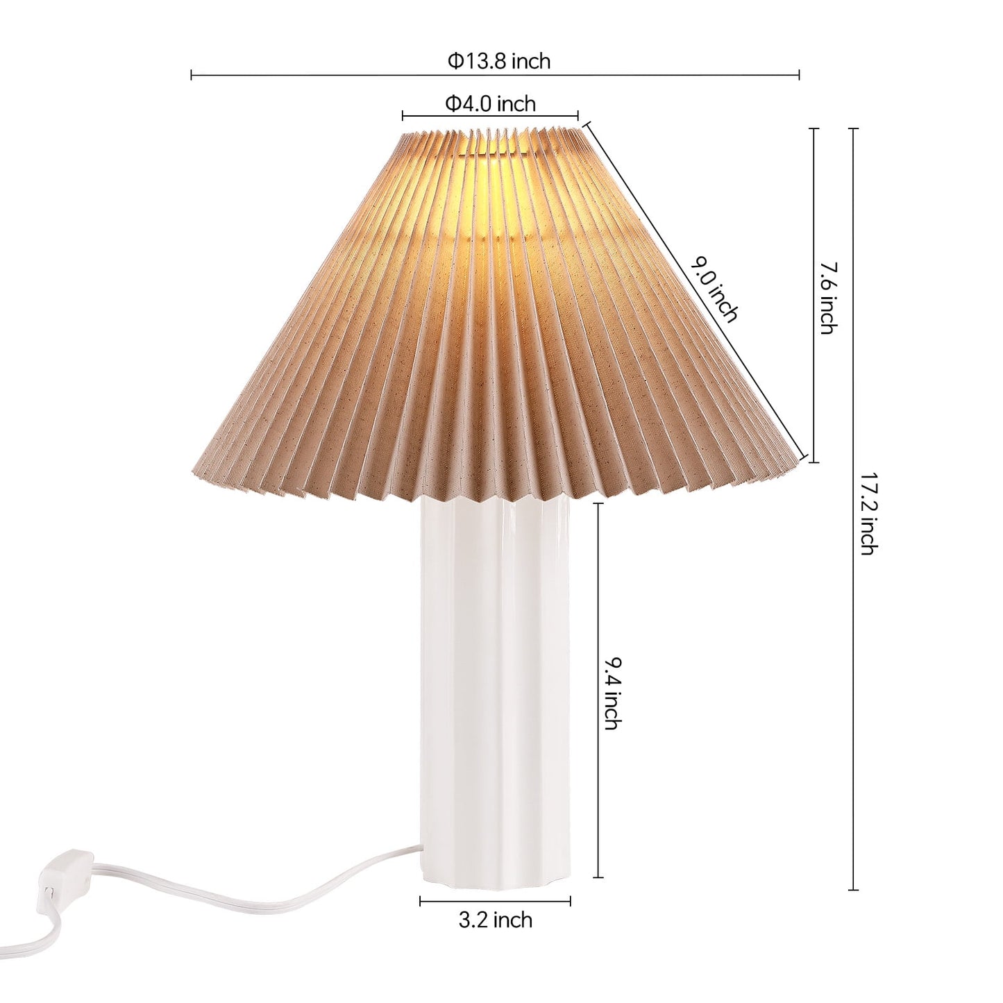 SUNMORY 17.5'' Ceramic Table Lamp, 3-Way Dimmable Led Bulb Bedside Nightstand Lamps with Pleated Fabric Shade