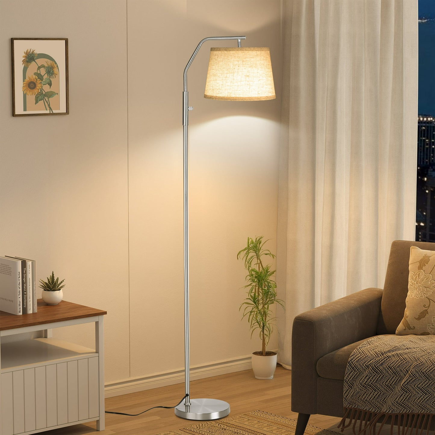 SUNMORY Floor Lamp for Living Room, 9W Bulb Included, Lamp for Bedroom with Adjust Head, Standing Lamp with Rotary Switch, 0-100% Dimmable Floor Lamp for Living Room Bedroom Office Nursery, Nickel 15276273048