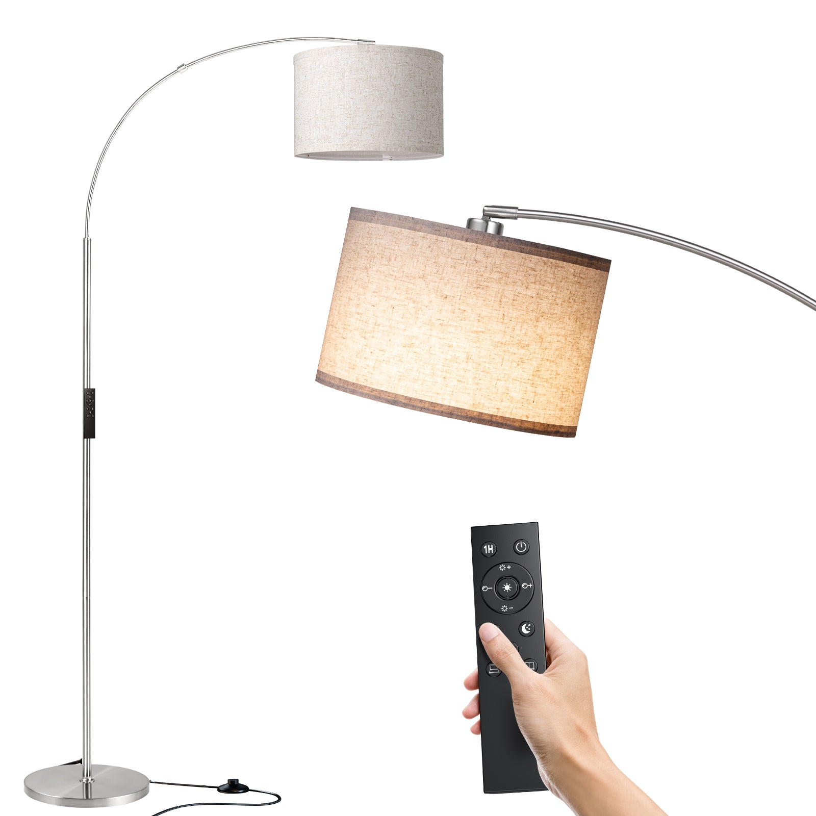 Arc Floor Lamp with Remote, Modern Floor Lamp with Stepless Dimmer, Ta ...