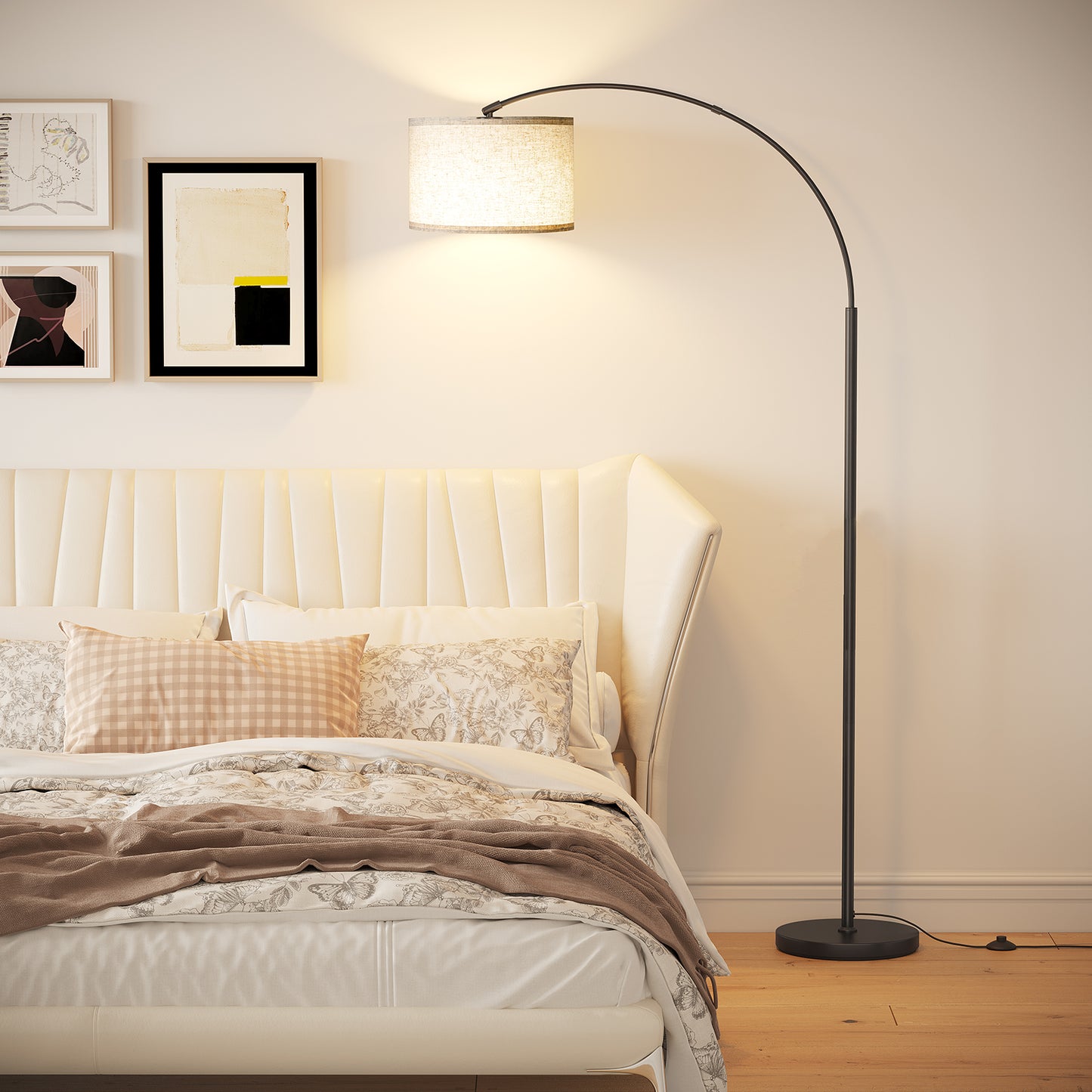 Arc Floor Lamp with Foot Switch, 3 Color Temperature, 9w A19 LED Bulb included, 75″Height Tall Lamp with Hanging Drum Shade, Arched Standing Lamp for Bedroom, Living Room, Office(Black) 13107820083