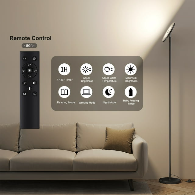 SUNMORY Floor Lamp with Remote Control, 32W/3000LM Super Bright Corner Lamp, 69" Tall Torchiere Standing Lamp with Stepless Dimmable, Modern LED Floor Lamps for Living Room, Bedroom, Office