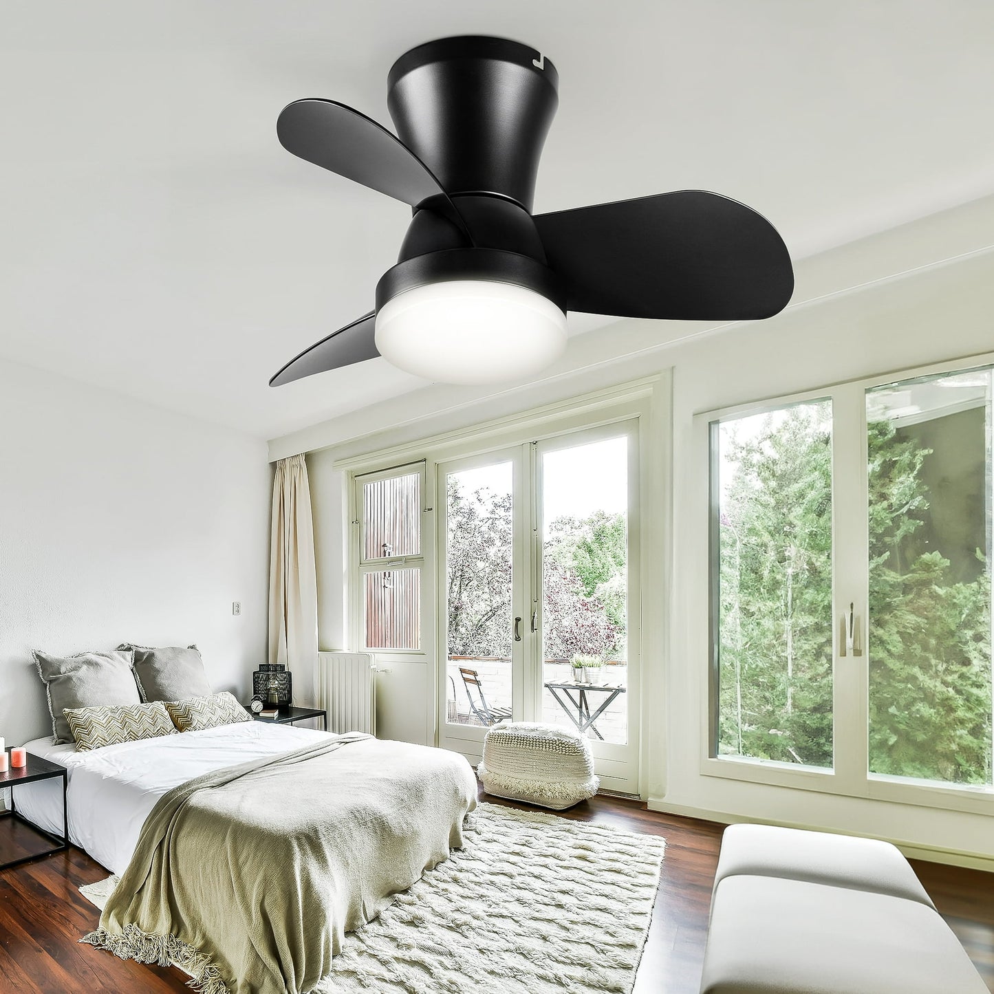 Ceiling Fans with Lights and Remote, 22 inch Low Profile Ceiling Fan for Bedroom/Kitchen/Dining Room/Patio, 6 Wind Speeds, Dimmable,