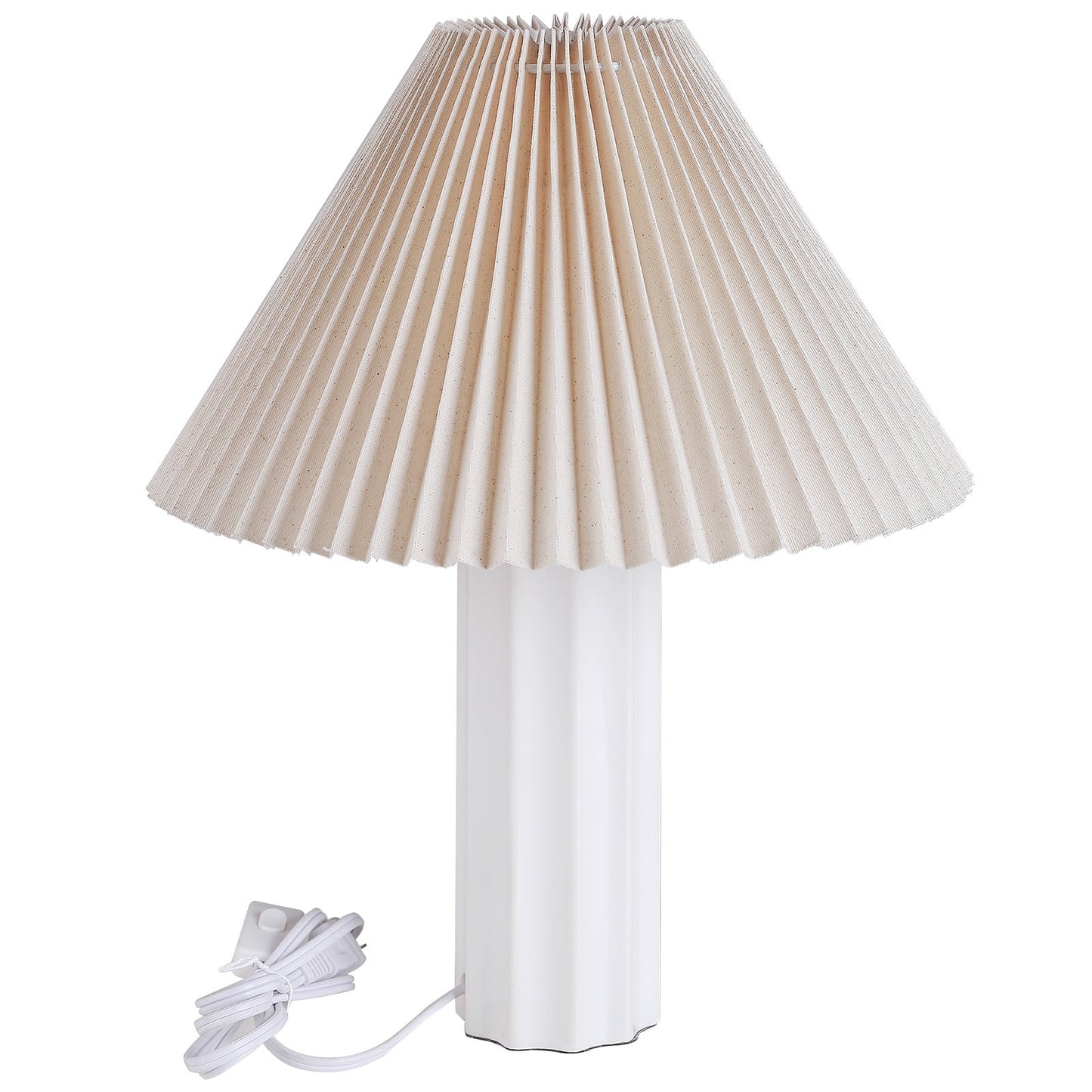 SUNMORY 17.5'' Ceramic Table Lamp, 3-Way Dimmable Led Bulb Bedside Nightstand Lamps with Pleated Fabric Shade