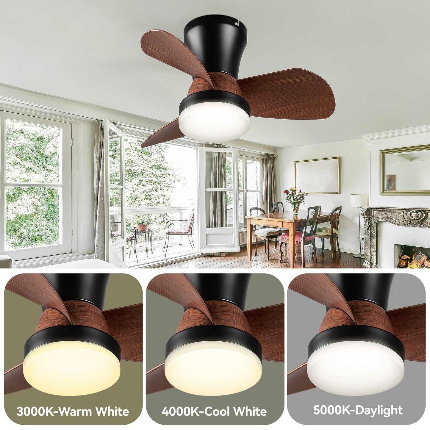 SUNMORY 22 in Flush Mount Ceiling Fan with Remote Control 5321703731
