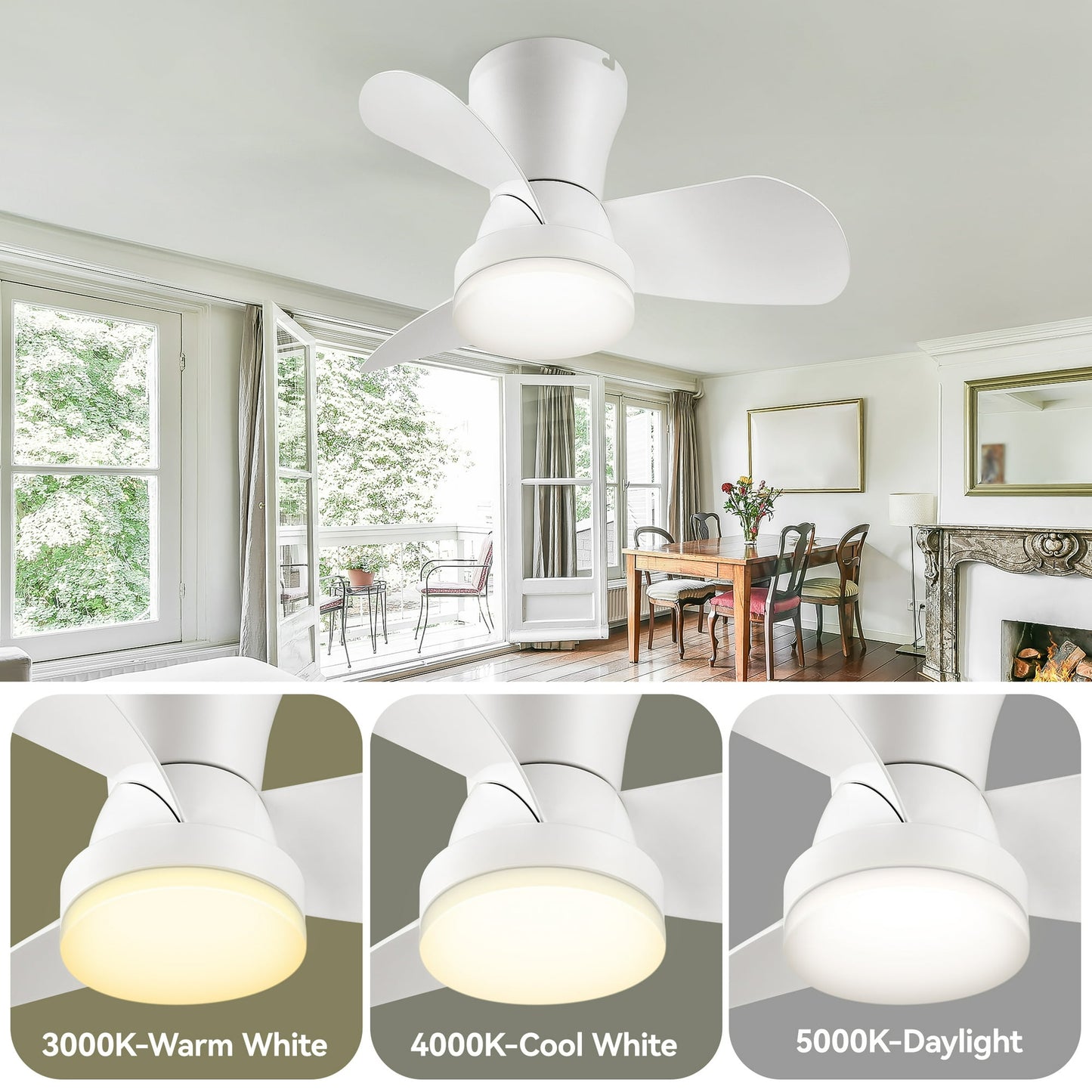 Ceiling Fans with Lights and Remote, 22 inch Low Profile Ceiling Fan for Bedroom/Kitchen/Dining Room/Patio, 6 Wind Speeds, Dimmable,
