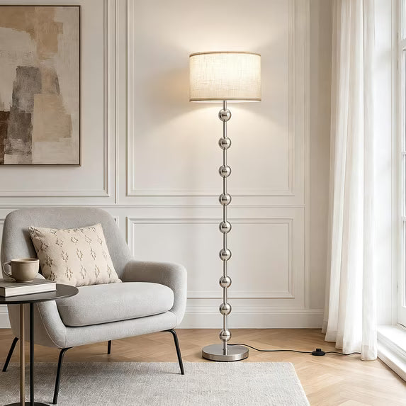 SUNMORY Modern Stacked Spherical Floor Lamp, with fabric shade, metal spherical floor lamp, suitable for living rooms, bedrooms, and home offices, available in nickel and ivory, 64 inches tall, plug- 20459470290