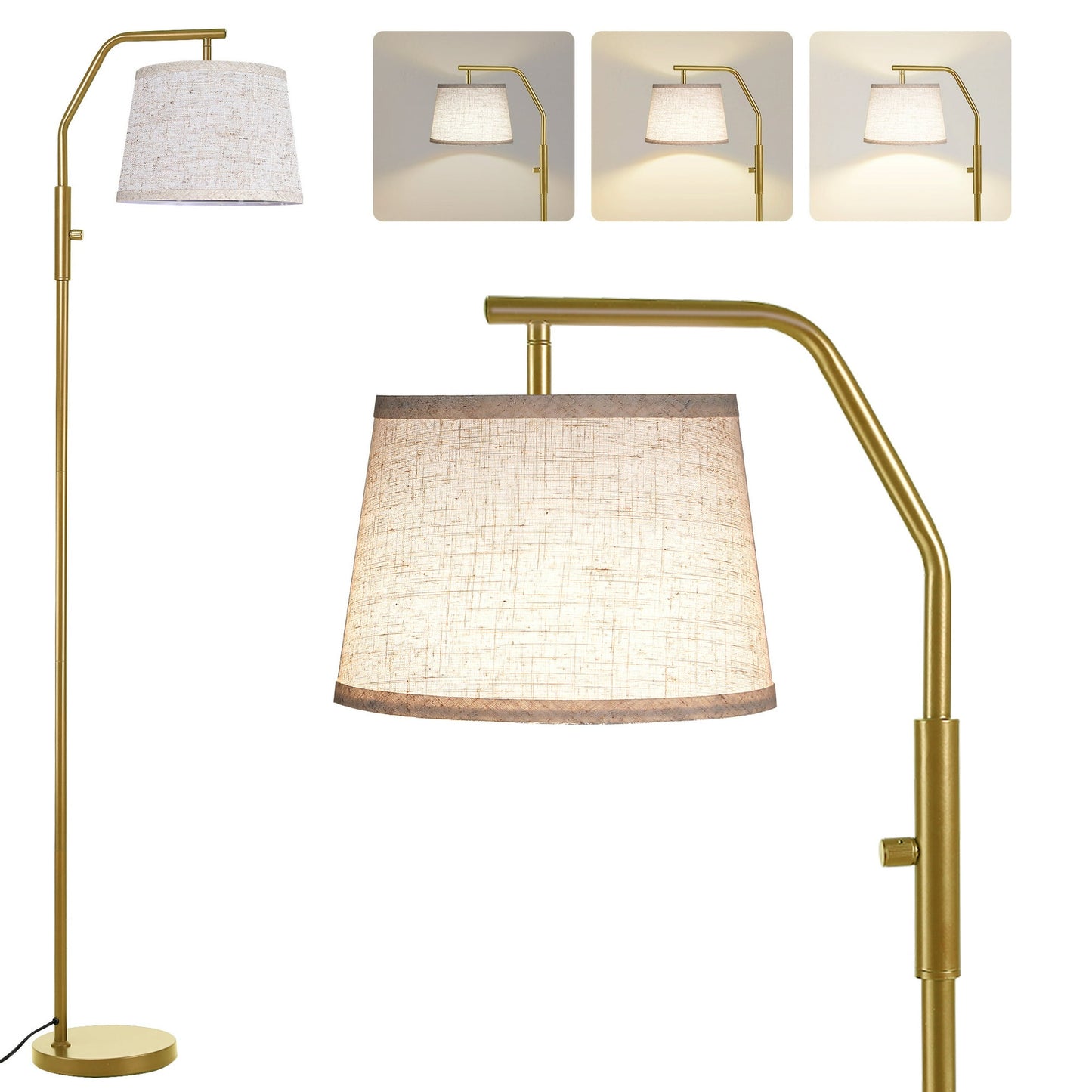 SUNMORY Floor Lamp for Living Room, 9W Bulb Included, Lamp for Bedroom with Adjust Head, Standing Lamp with Rotary Switch, 0-100% Dimmable Floor Lamp for Living Room Bedroom Office Nursery, Gold 15340106764