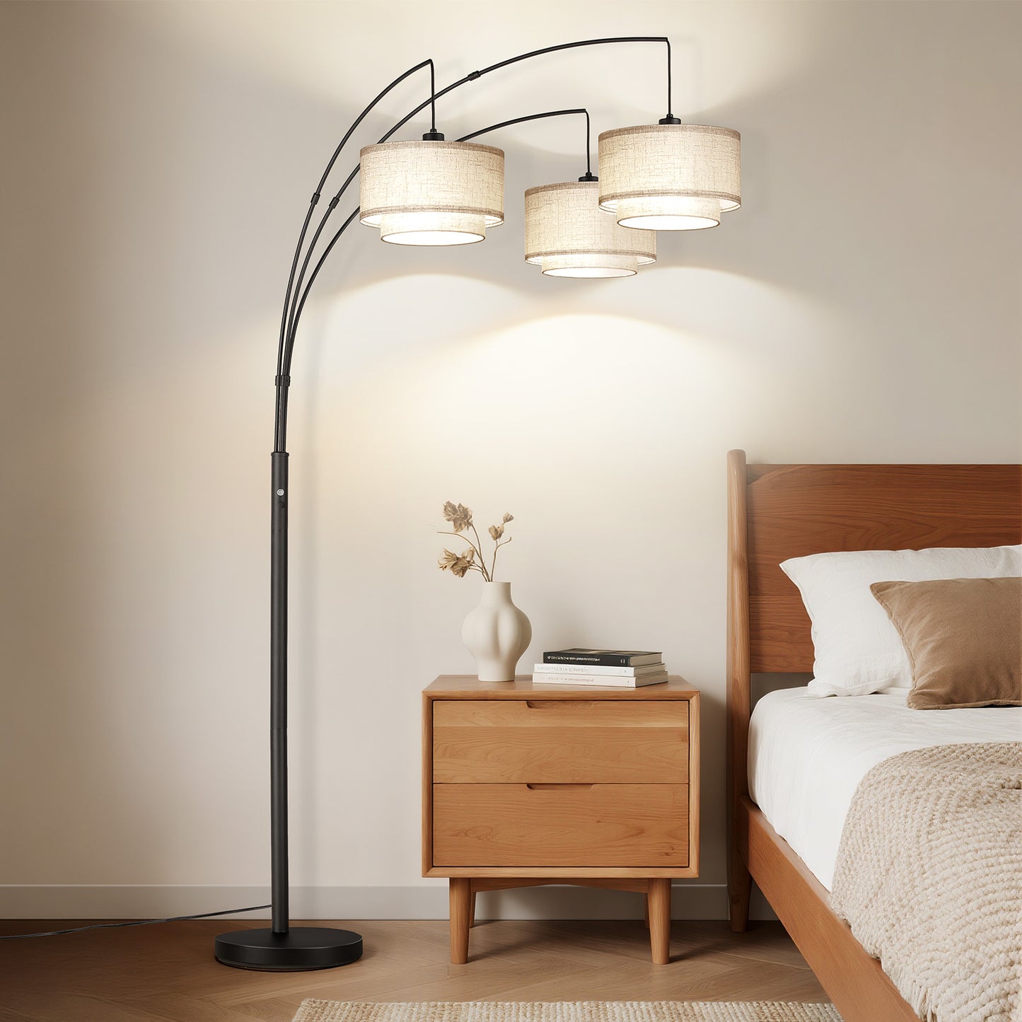 SUNMORY 3 Lights Tree Floor Lamp, 81.5" Tall Standing Lamp with Hanging Dual Drum Linen Shade, Modern Arc Floor Lamps with Heavy Base & 3 Bulbs, Mid Century Arched Floor Lamp for Living Room, Bedroom Black 17167153144