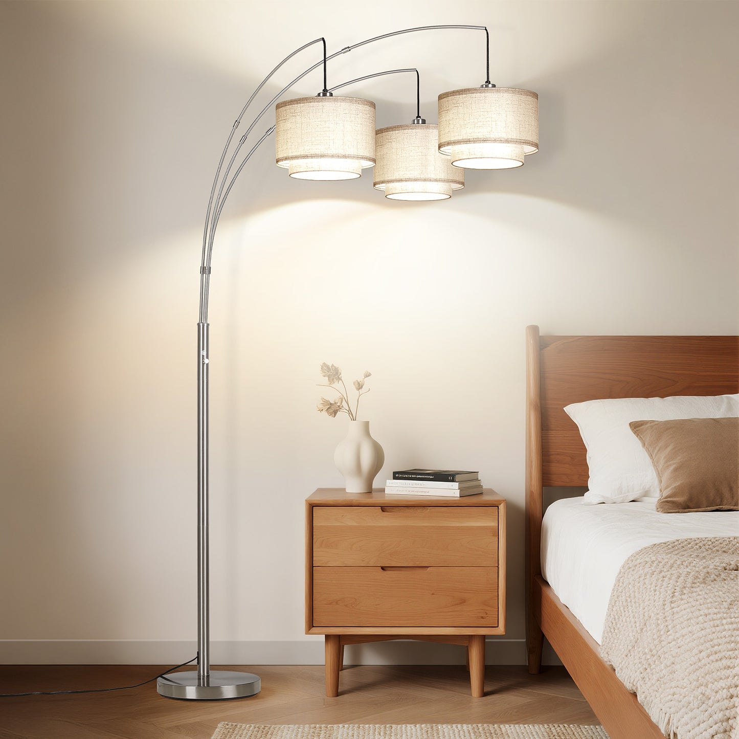 SUNMORY 3 Lights Tree Floor Lamp, 81.5" Tall Standing Lamp with Hanging Dual Drum Linen Shade, Modern Arc Floor Lamps with Heavy Base & 3 Bulbs, Mid Century Arched Floor Lamp for Living Room, Bedroom Silver 17162112713