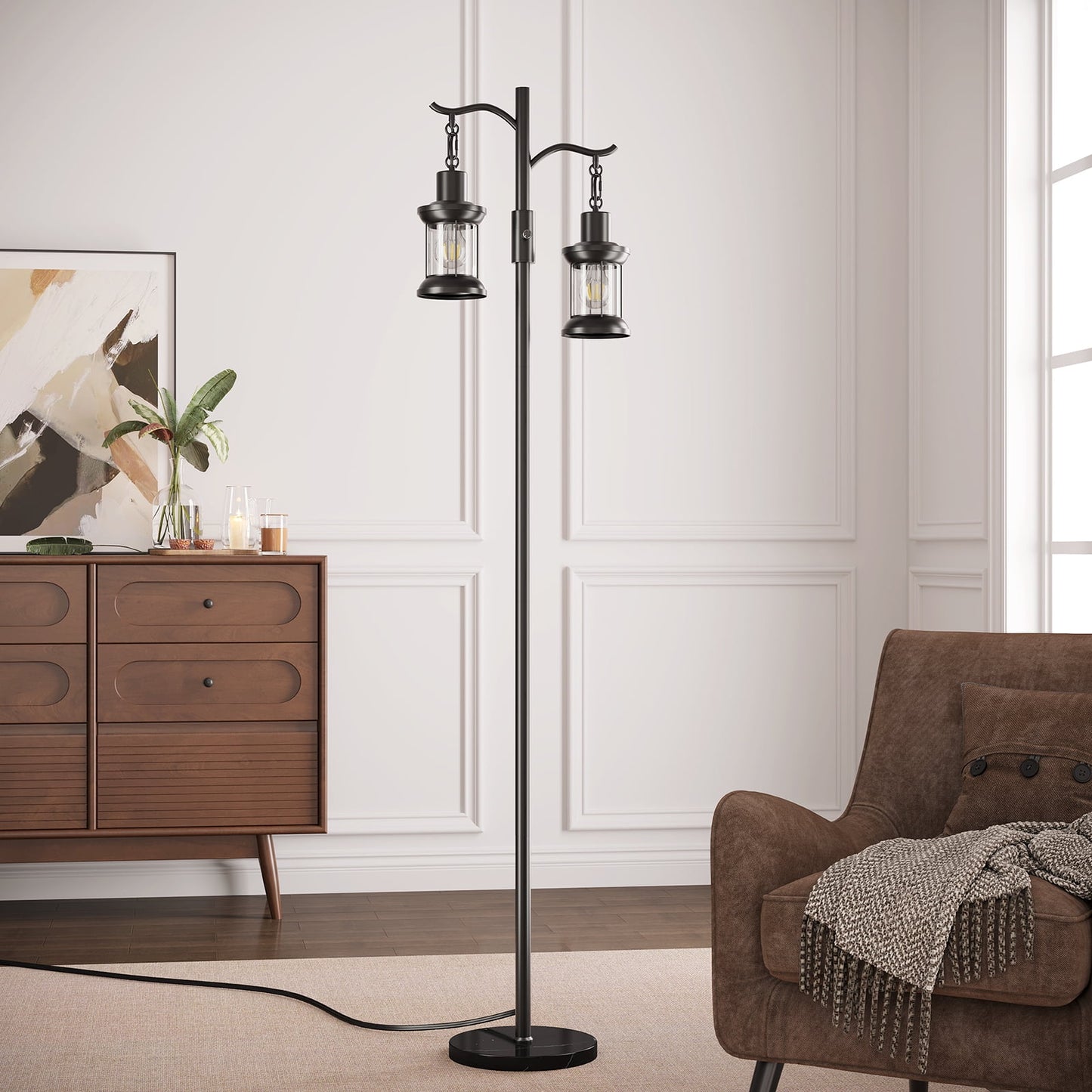 SUNMORY 63" Modern Floor Lamps with Stepless Dimming, 2 Light Glass Floor lamps for Living Room, Lamps for Bedroom with Weighted Marble Base, Includes 2 LED Bulbs for Bedroom Living Room 18852919910