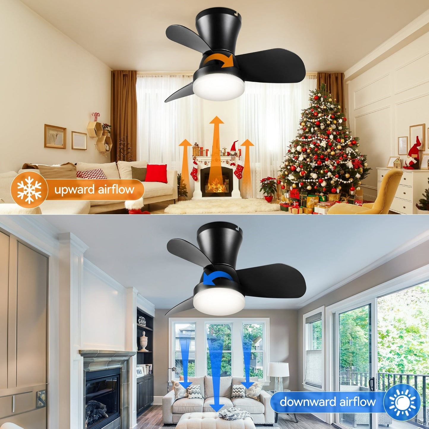 Ceiling Fans with Lights and Remote, 22 inch Low Profile Ceiling Fan for Bedroom/Kitchen/Dining Room/Patio, 6 Wind Speeds, Dimmable,