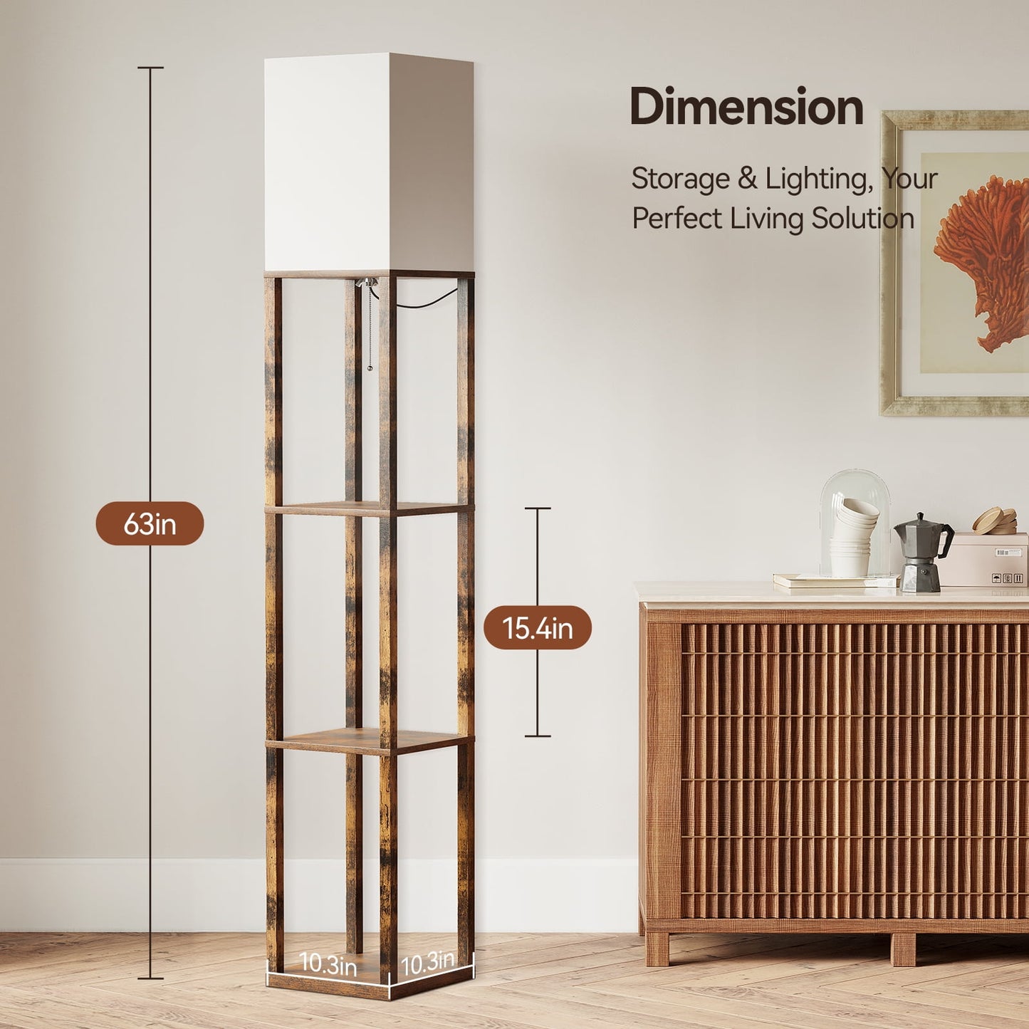 SUNMORY Floor Lamp with Shelves, LED Standing Lamp 1000 LUmens, Shelf Floor Lamp with Weighted Base, Morden Lamp for Bedroom Living Room, Lamp with Storage Dustproof, UL Certified, Brown 16041107997