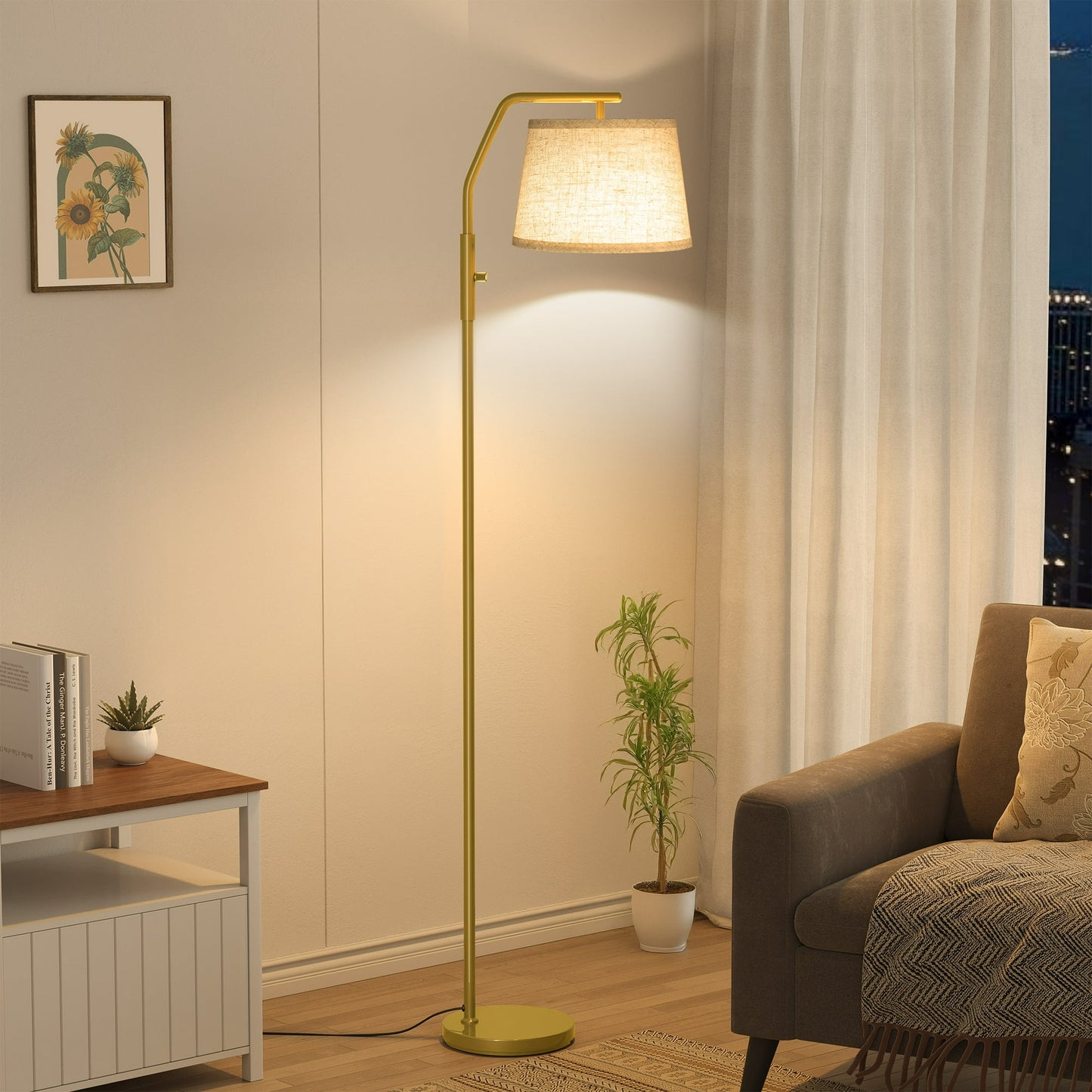 SUNMORY Floor Lamp for Living Room, 9W Bulb Included, Lamp for Bedroom with Adjust Head, Standing Lamp with Rotary Switch, 0-100% Dimmable Floor Lamp for Living Room Bedroom Office Nursery, Gold 15340106764