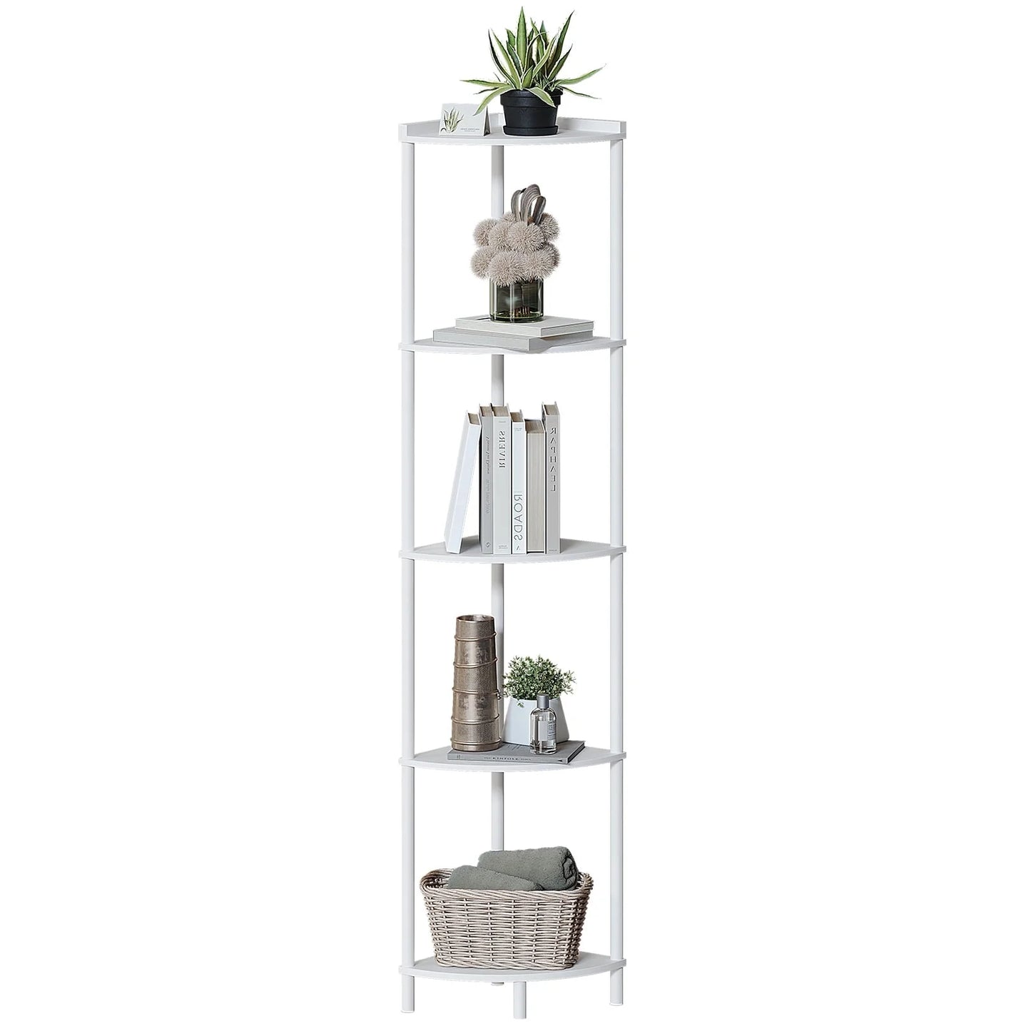 SUNMORY 5 Tier Industrial Corner Shelf Stand, 65" Corner Bookcase Display Shelves for Living Room Decor, Wall Corner Bookshelf Multi Unit Organizer, Tall Shelf Plant Stand for Bedroom, Bathroom
