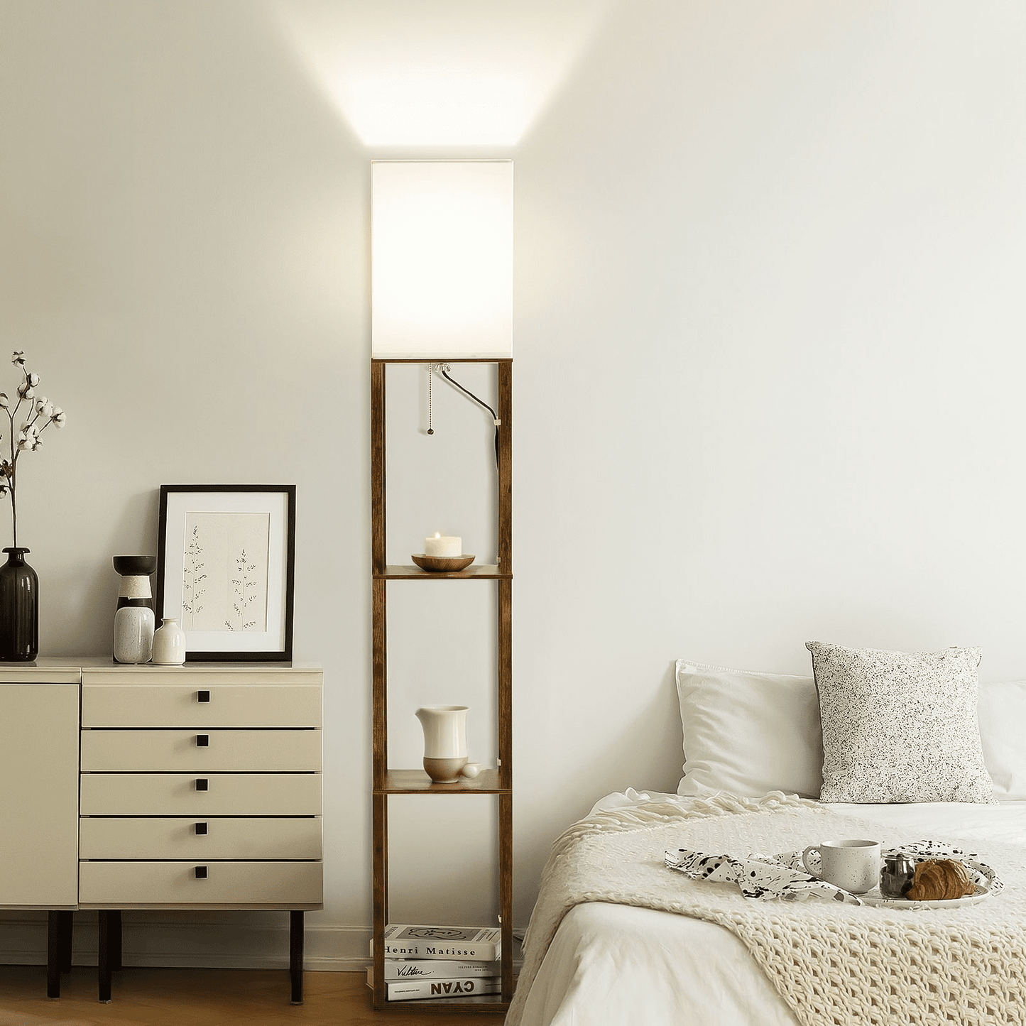 SUNMORY Floor Lamp with Shelves, LED Standing Lamp 1000 LUmens, Shelf Floor Lamp with Weighted Base, Morden Lamp for Bedroom Living Room, Lamp with Storage Dustproof, UL Certified, Brown 16041107997