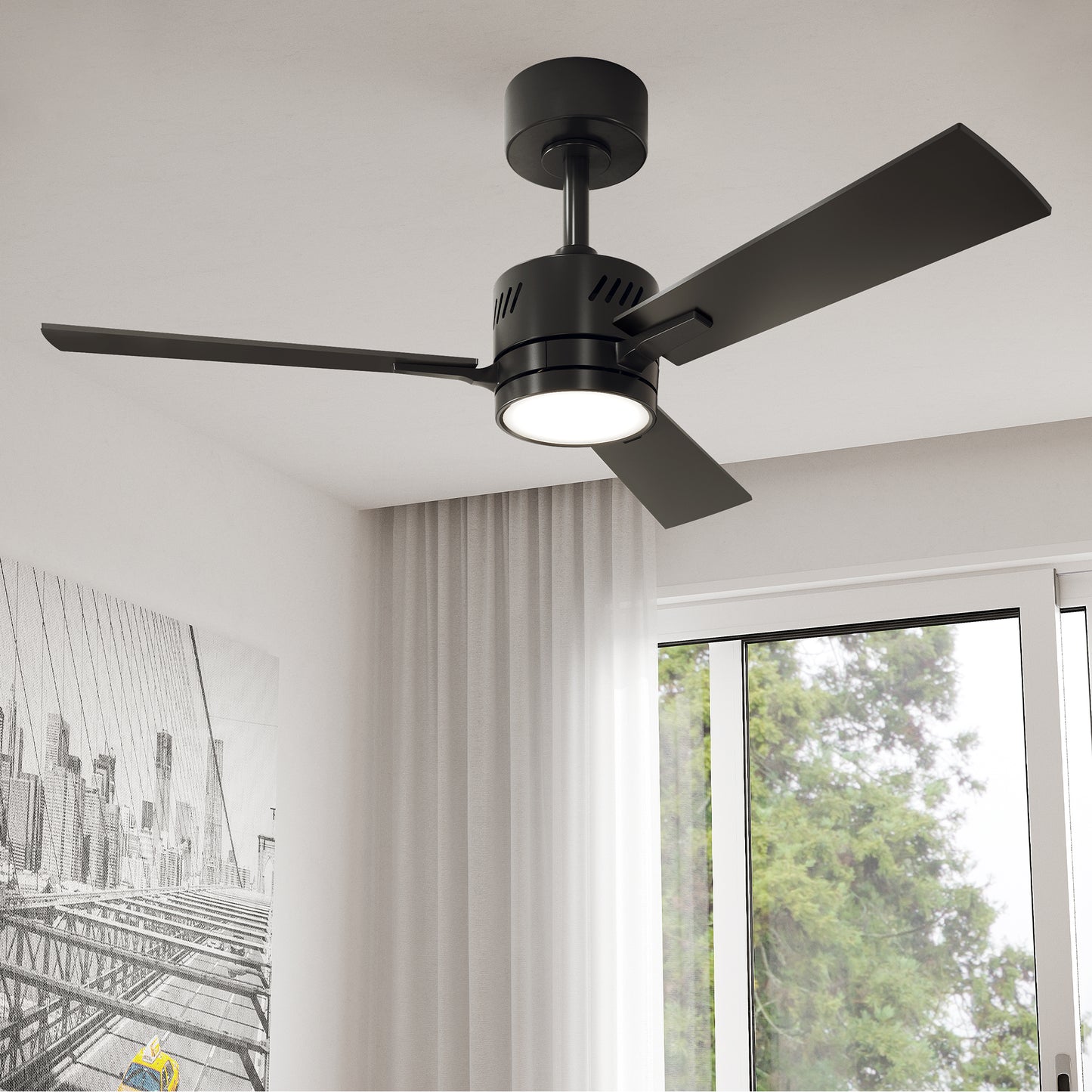 SUNMORY Ceiling Fans with Lights and Remote, 42 Inch Low Profile Ceiling Fan with Light, Reversible DC Motor, Dimmable LED, 3CCT, Quiet, Modern Ceiling Fan for Bedroom/Living Room/Patios, Black