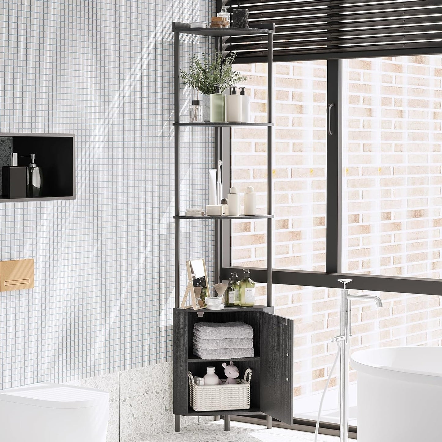 SUNMORY 5 Tier Corner Cabinet, 65.4" Tall Corner Shelf with Storage, Display Shelf Corner Shelves for Living Room Decor, Wall Corner Bookshelf, Plant Stand for Bedroom, Bathroom, Kitchen, Small Space 14325154747