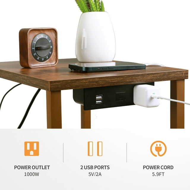 SUNMORY Dimmable LED End Table with Charging Station,Narrow Side Table with 3 Color Temperatures LED Lights,Nightstand Bedside Tables for Small Spaces,Night Stand for Living Room,Bedroom