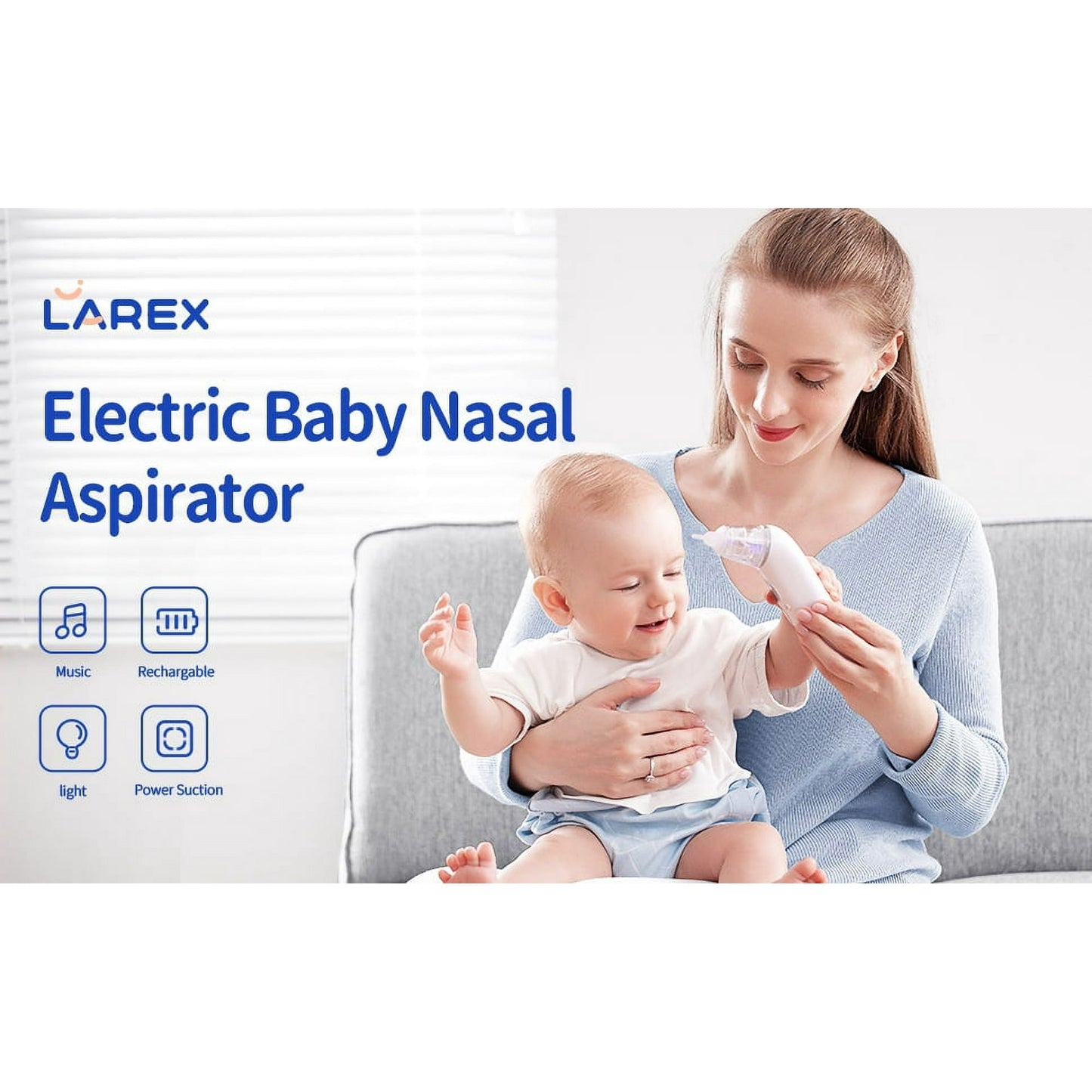 Larex Baby Nasal Aspirator, Nose Sucker for Baby Nose Cleaner-3 Levels Power Suction,Music and Light Function