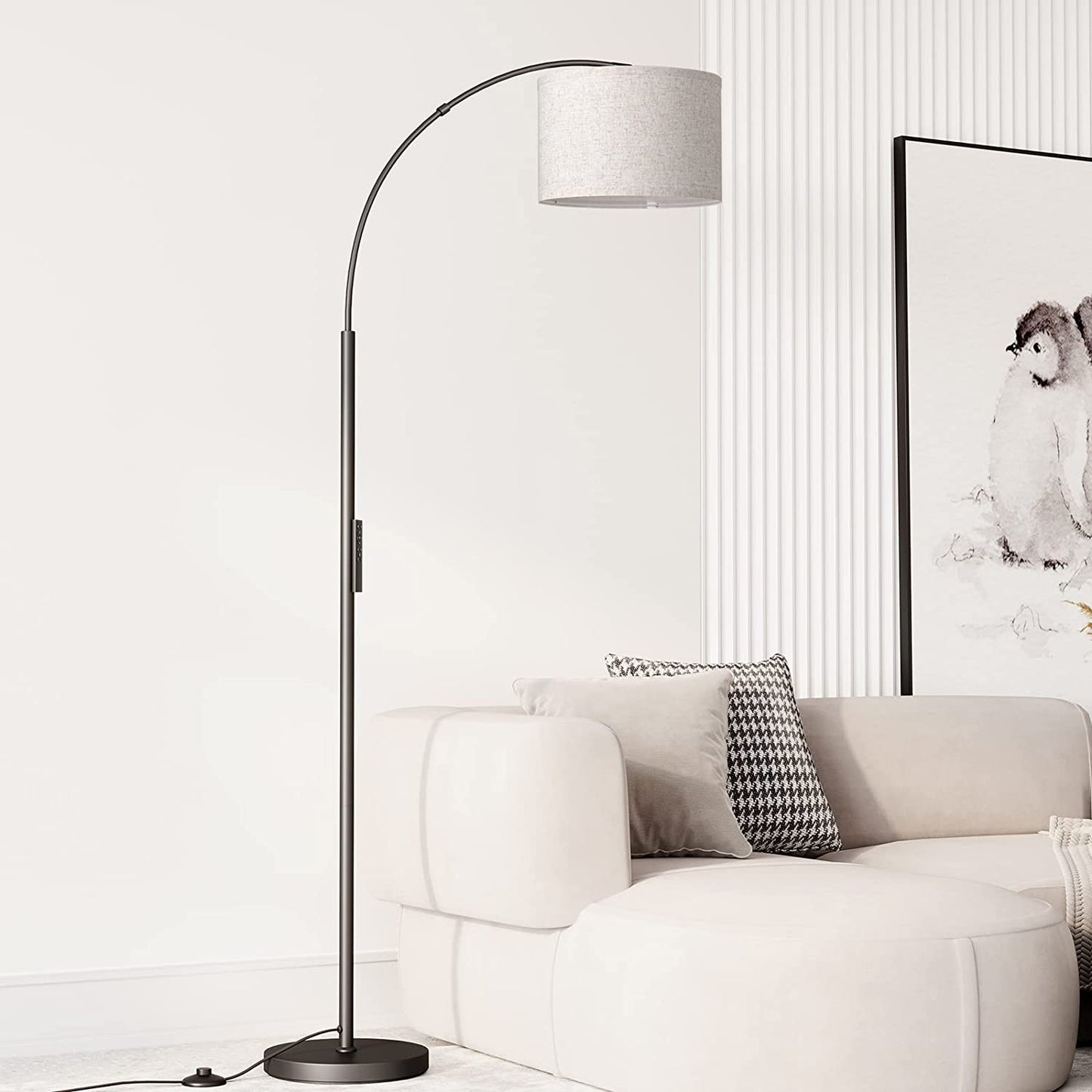 SUNMORY Arc Floor Lamp with Remote,Modern Floor Lamp with Stepless Dimmable Bulb,75″Height Tall Lamp for Living Room with Hanging Drum Shade and Weighted Base.Mid Century Standing Lamp for Bedroom.
