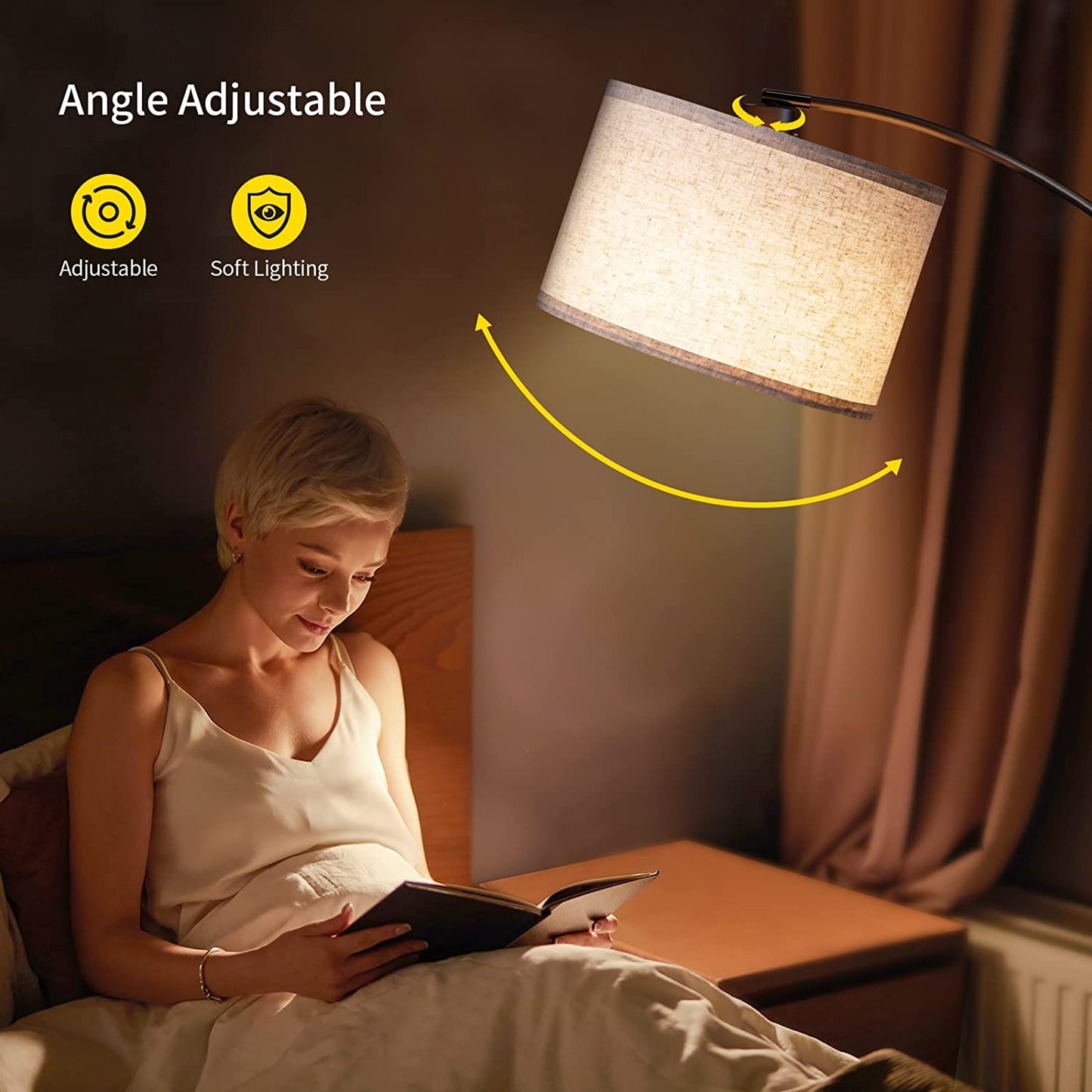 SUNMORY Arc Floor Lamp with Remote,Modern Floor Lamp with Stepless Dimmable Bulb,75″Height Tall Lamp for Living Room with Hanging Drum Shade and Weighted Base.Mid Century Standing Lamp for Bedroom.