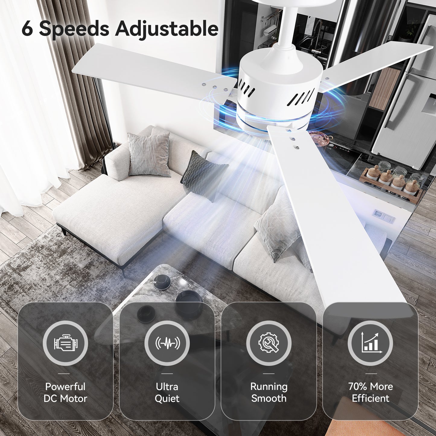 SUNMORY Ceiling Fans with Lights and Remote, 42 Inch Low Profile Ceiling Fan with Light, Reversible DC Motor, Dimmable LED, 3CCT, Quiet, Modern Ceiling Fan for Bedroom/Living Room/Patios, Black
