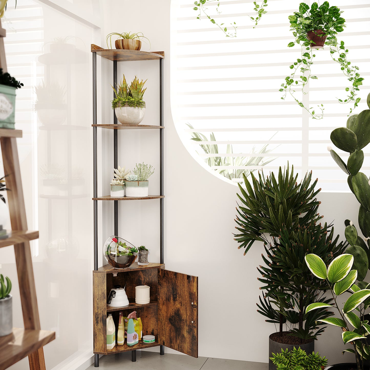 SUNMORY Corner Cabinet, 5 Tier 65.4" Corner Shelf with Storage, Corner Shelves Display Shelf for Living Room Decor, Wall Corner Bookshelf, Tall Plant Stand for Bedroom, Bathroom, Kitchen, Small Space