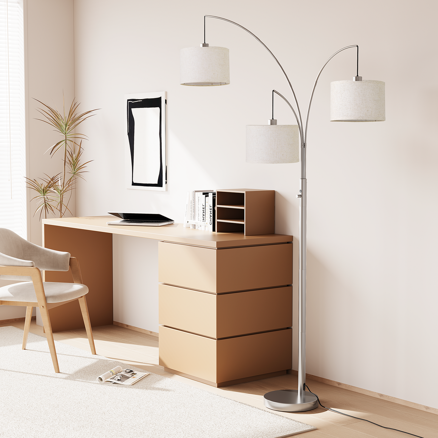 SUNMORY 3 Lights Floor Lamp for Living Room, 78" Tall Standing Lamp with Hanging Drum Shade, Modern Arc Floor Lamps with Heavy Base, Mid Century Arched Tree Floor Lamp for Bedroom, Office, Corner