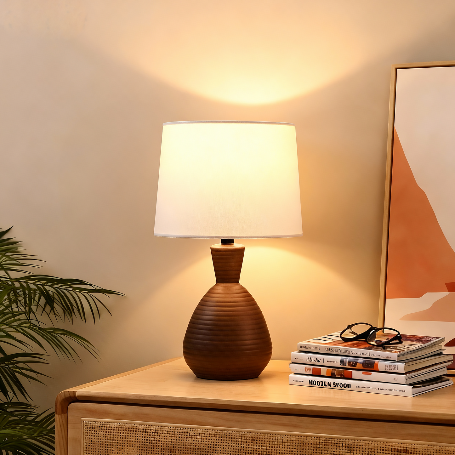 SUNMORY Table Lamp for Bedroom, 14.5'' Ceramic Table Lamps with 3 Way Dimmable White Lamp, Small Space Cute Mushroom Lamps, LED Night Light for Living Room, Dining Office (Linen Shade)17773212614